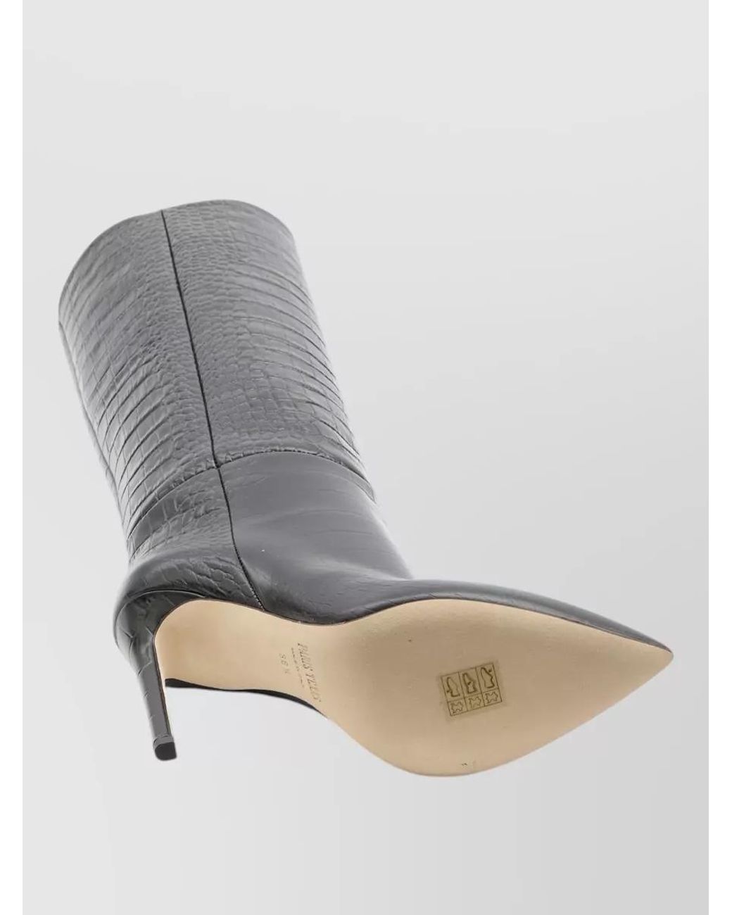 Paris Texas Black Leather Embossed Knee-High Stiletto Boots