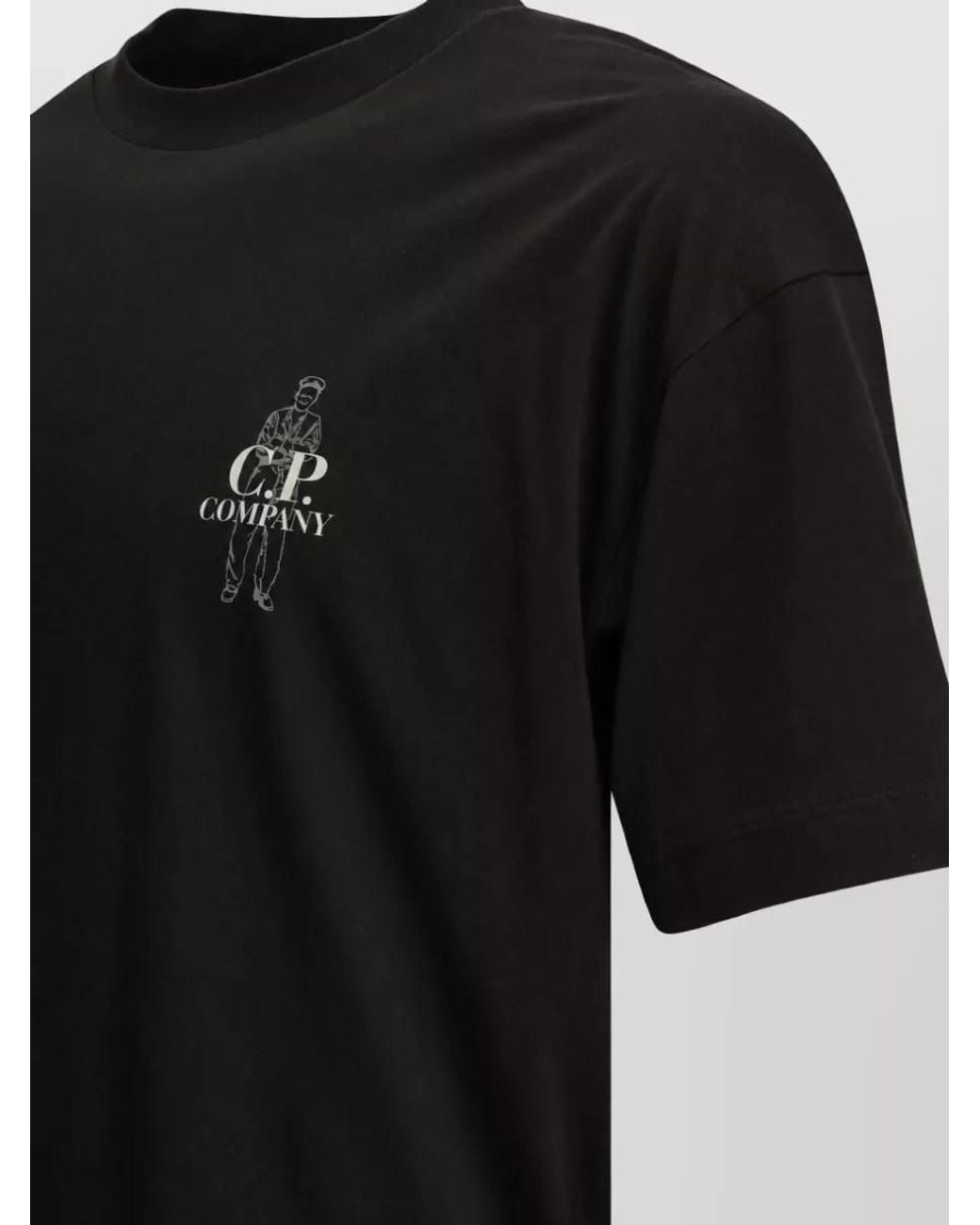 C P Company Black Cotton Crewneck T-Shirt for men