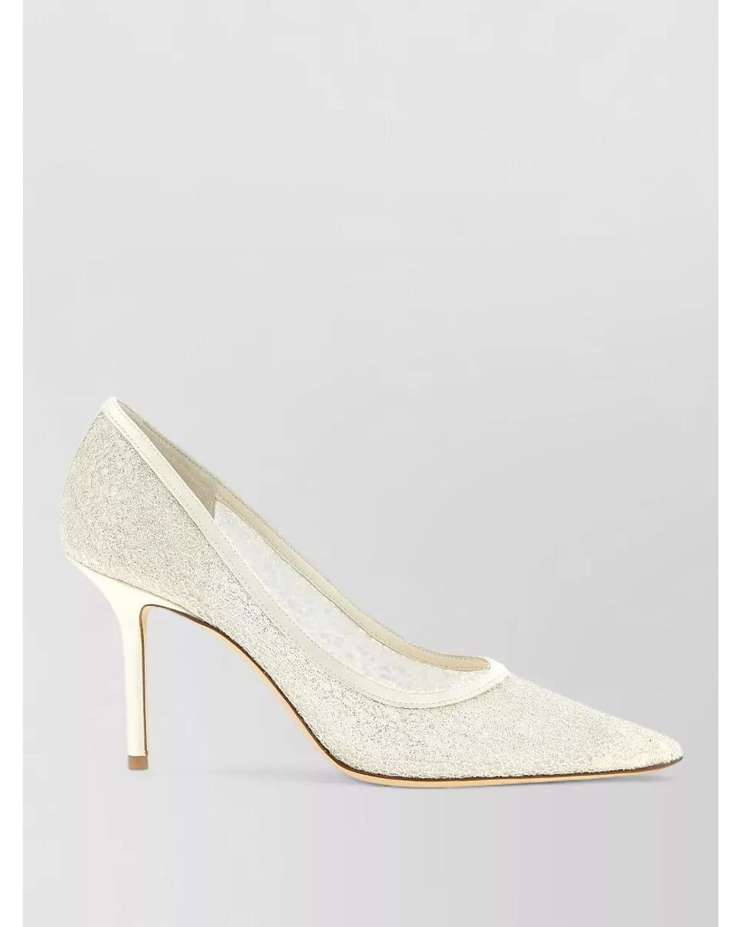 Jimmy Choo White Silk Leather Mesh Glitter Pumps