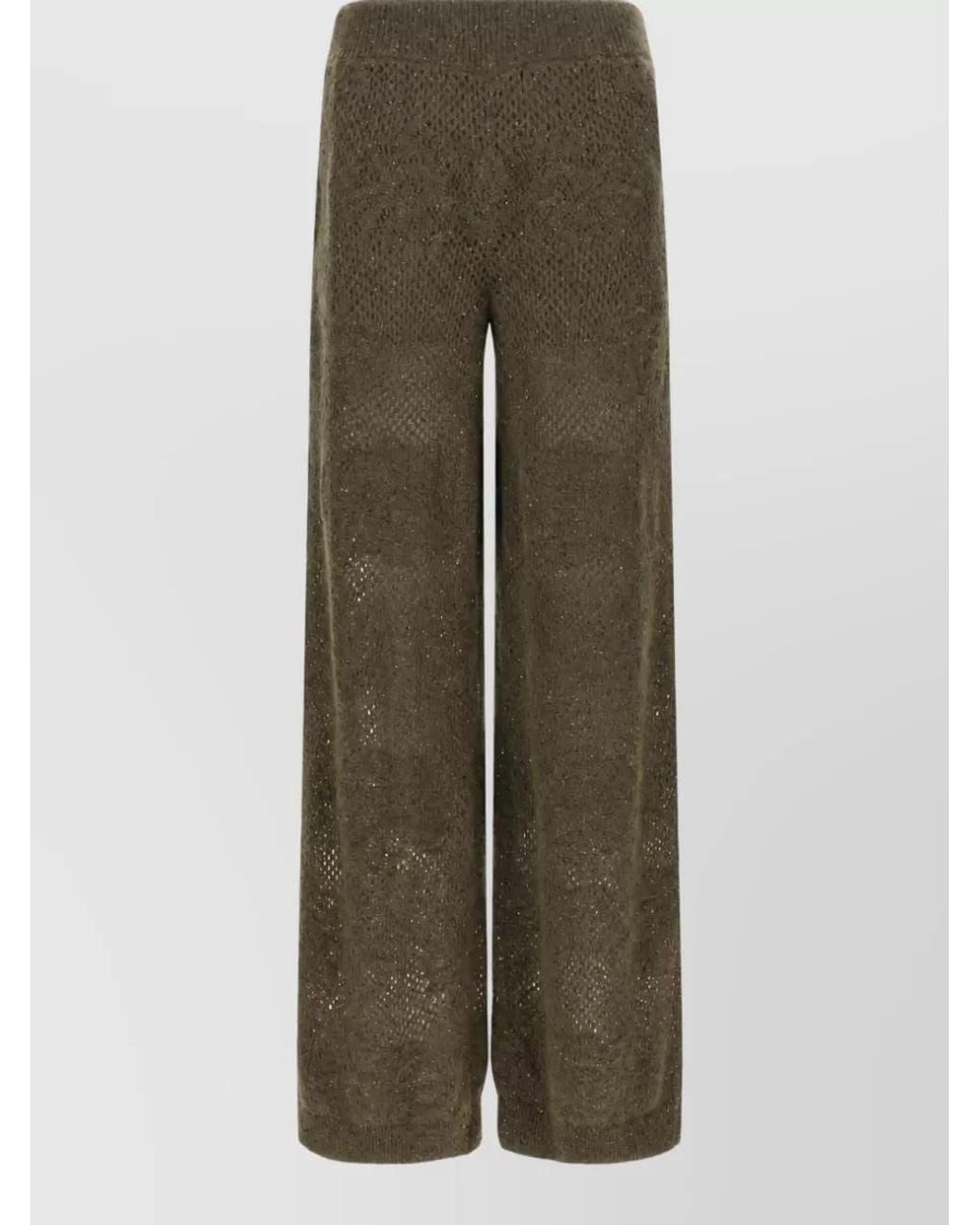 Brunello Cucinelli Green Mohair Wool Wide-Leg Lace Trousers