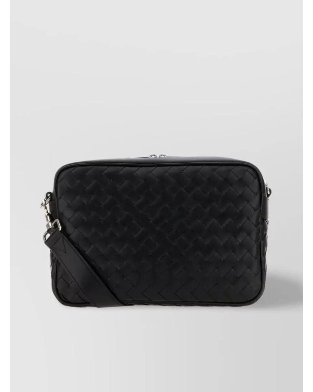 Bottega Veneta Black Leather Intrecciato Crossbody Bag for men
