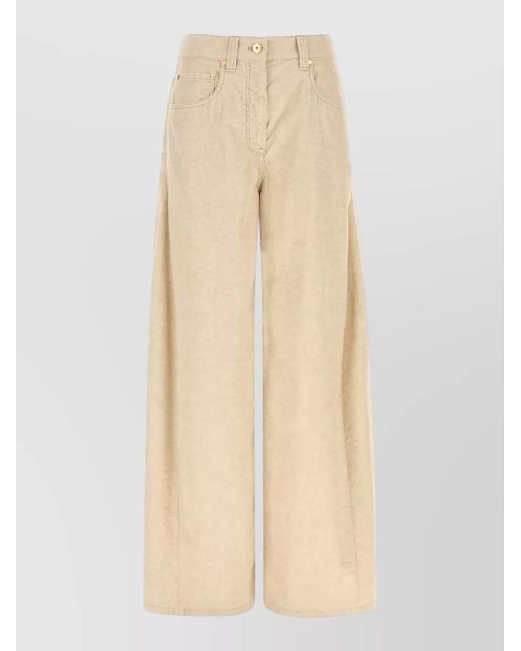 Brunello Cucinelli Natural Corduroy High-Rise Wide-Leg Trousers