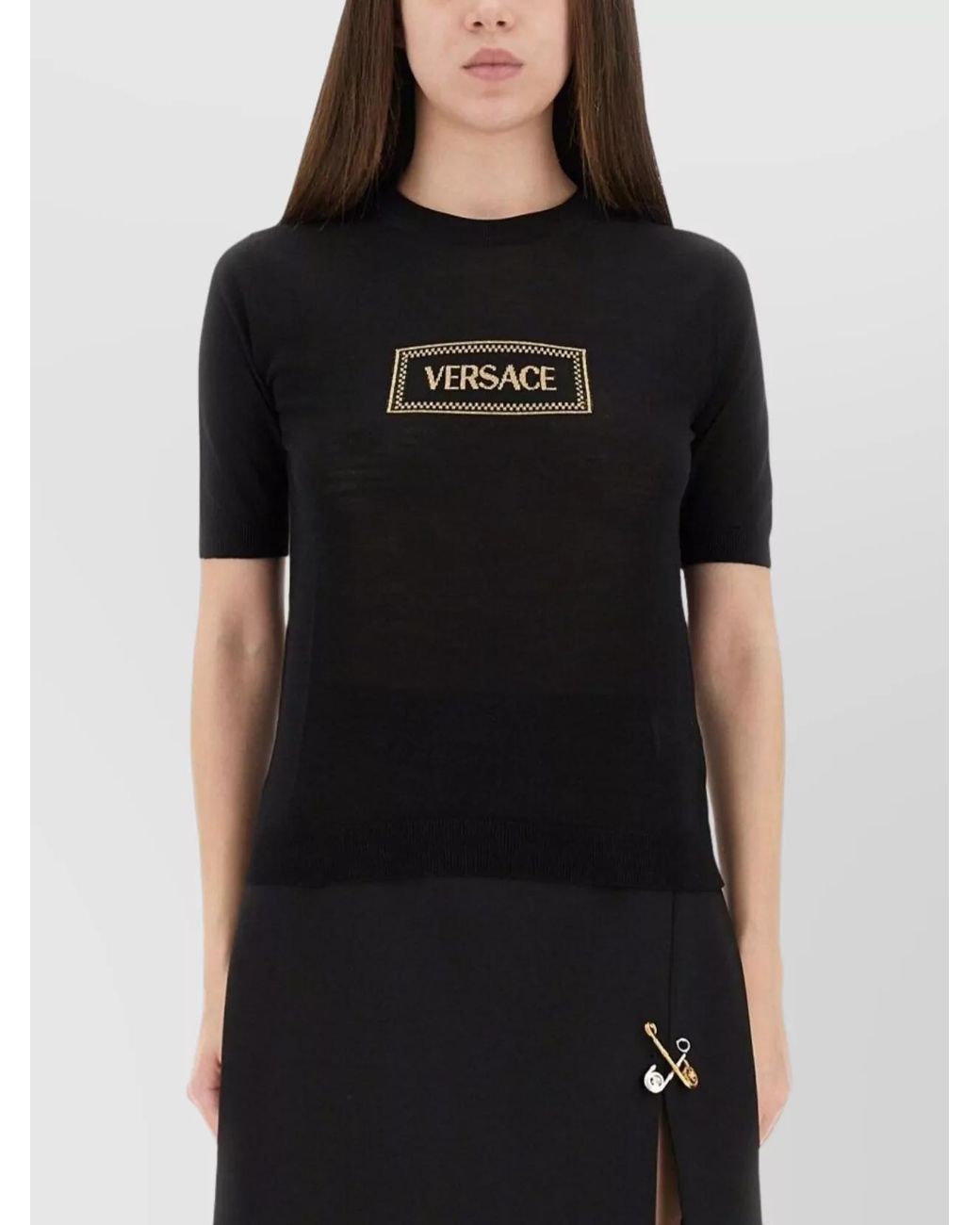 Versace Black Fine-Knit Virgin Wool Knit Top