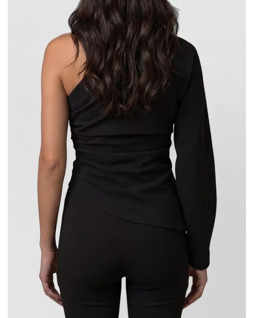 FEDERICA TOSI Black Polyester One-Shoulder Draped Asymmetric Blouse