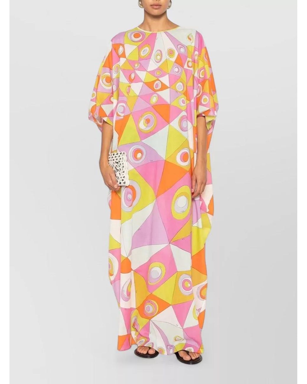 Emilio Pucci White Cotton Printed Maxi Kaftan Dress