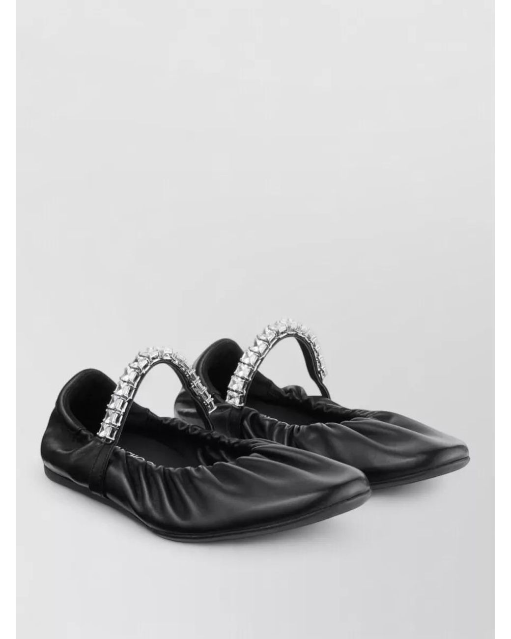 Jimmy Choo Black Crystal Embellished Leather Ballerina Shoes