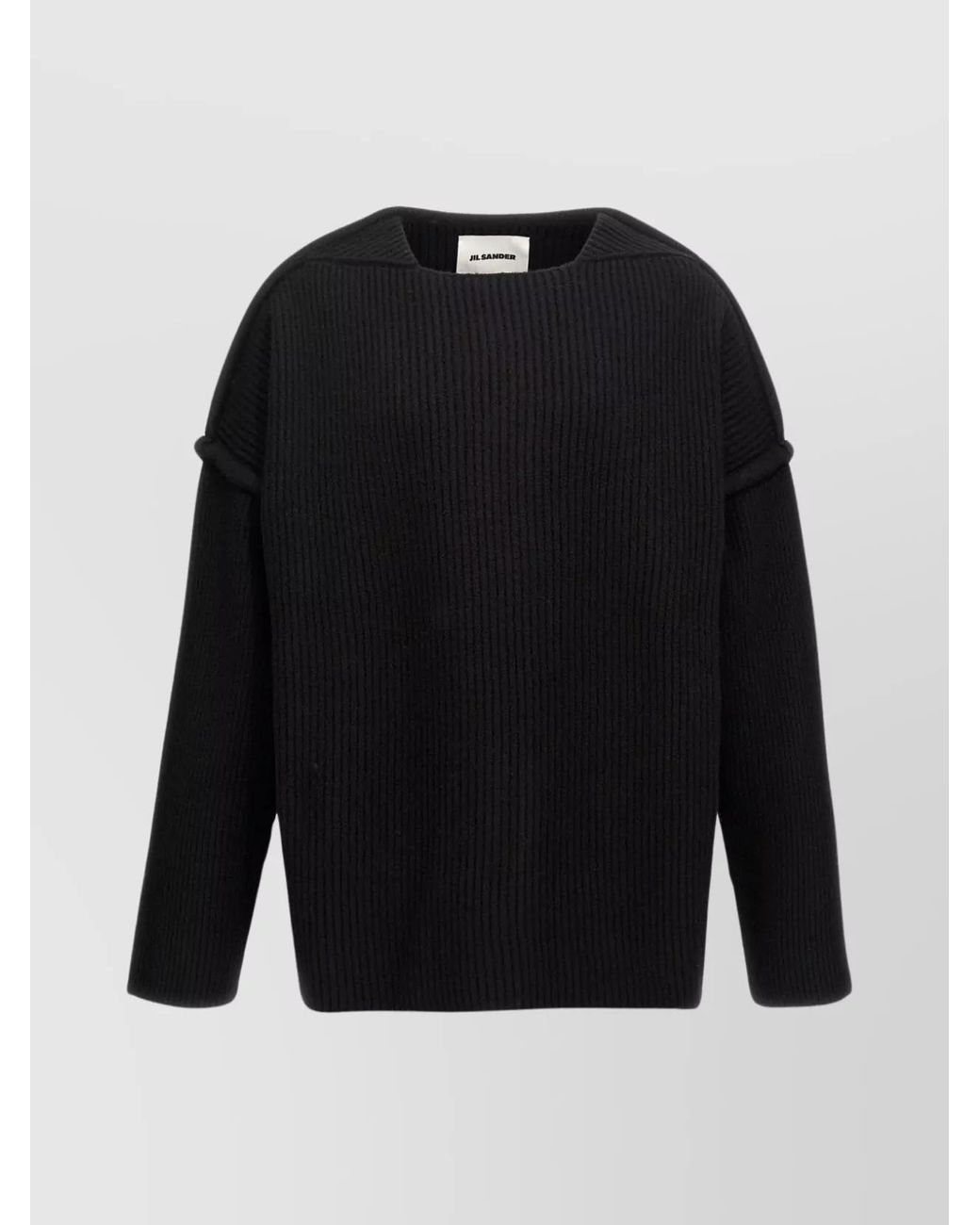 Jil Sander Black Geometric Neckline Wool Jumper for men
