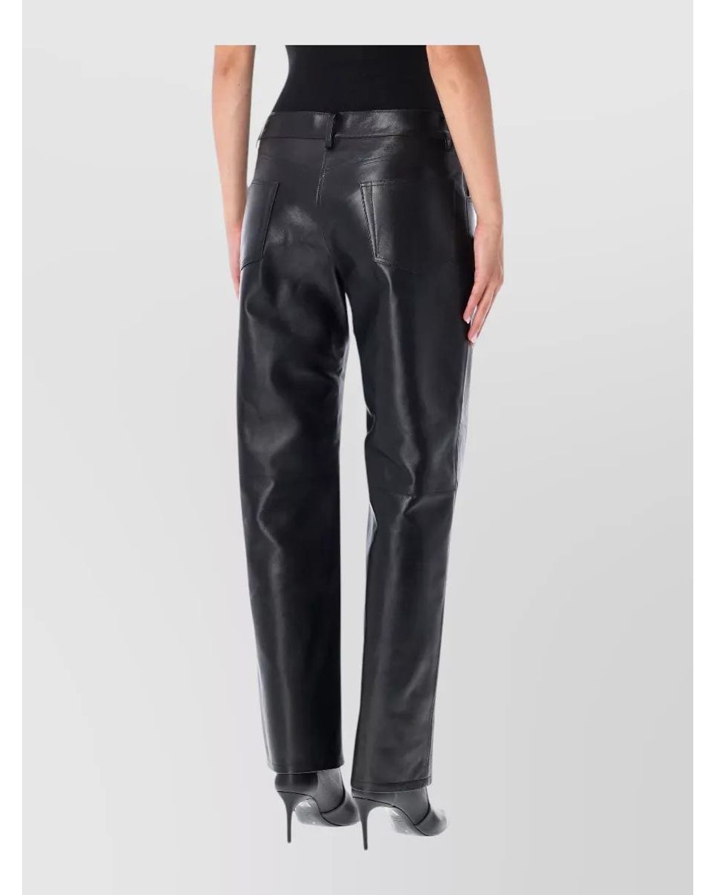 Magda Butrym Blue Leather High-Rise Straight-Leg Trousers