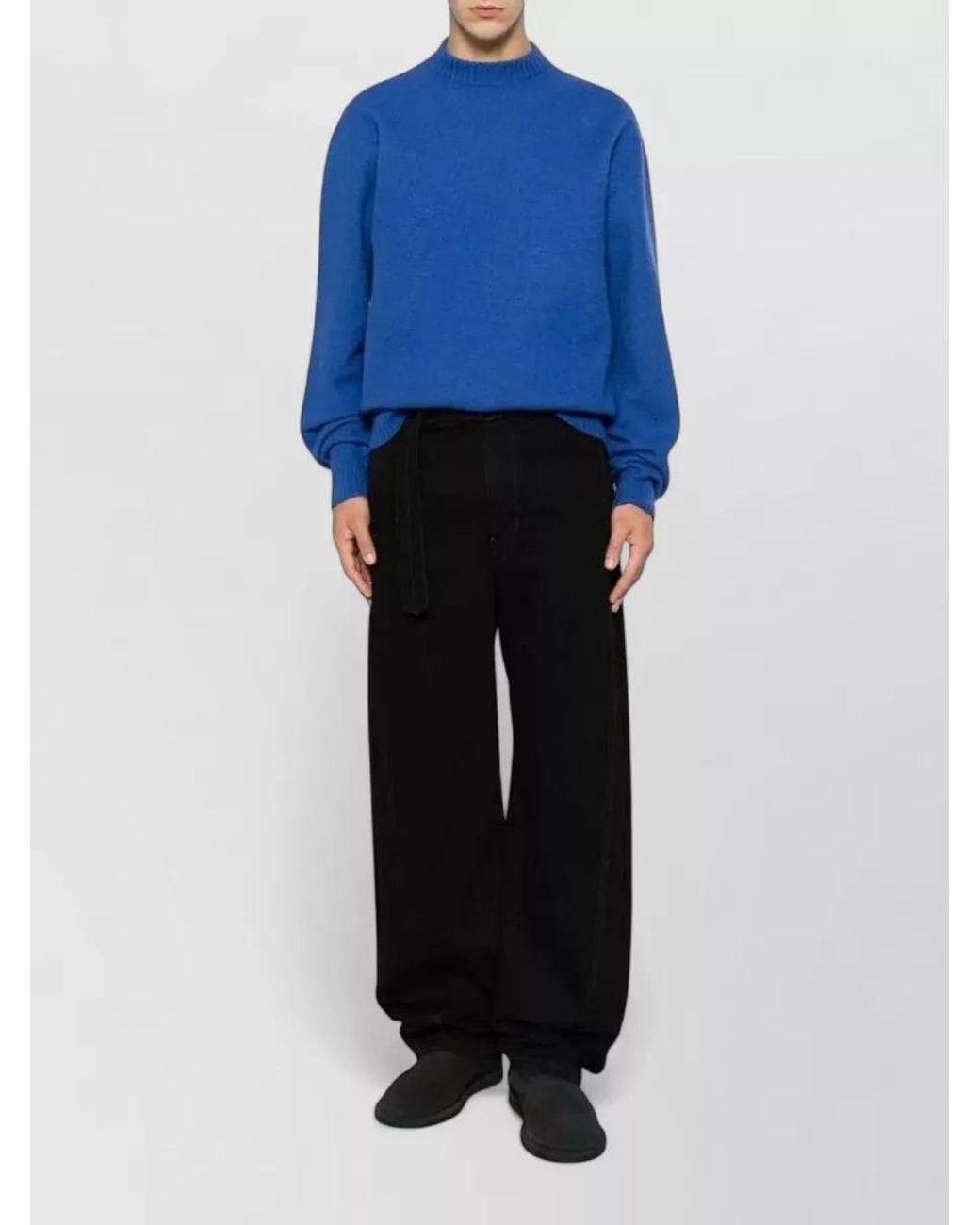 Jil Sander Blue Wool Ribbed Turtleneck Long-Sleeve Sweater for men