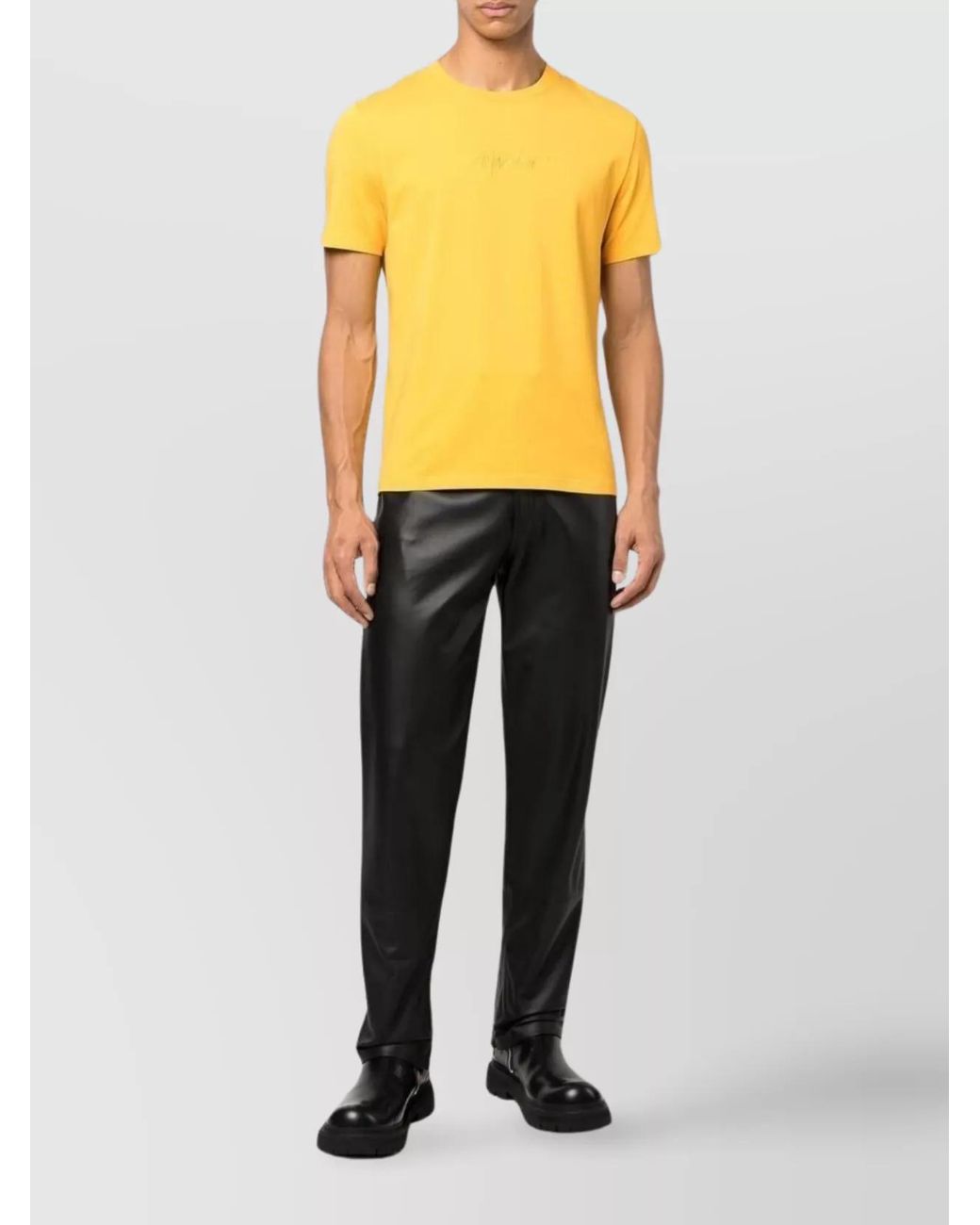 Moschino Yellow Logo Embroidered Short Sleeve T-Shirt for men