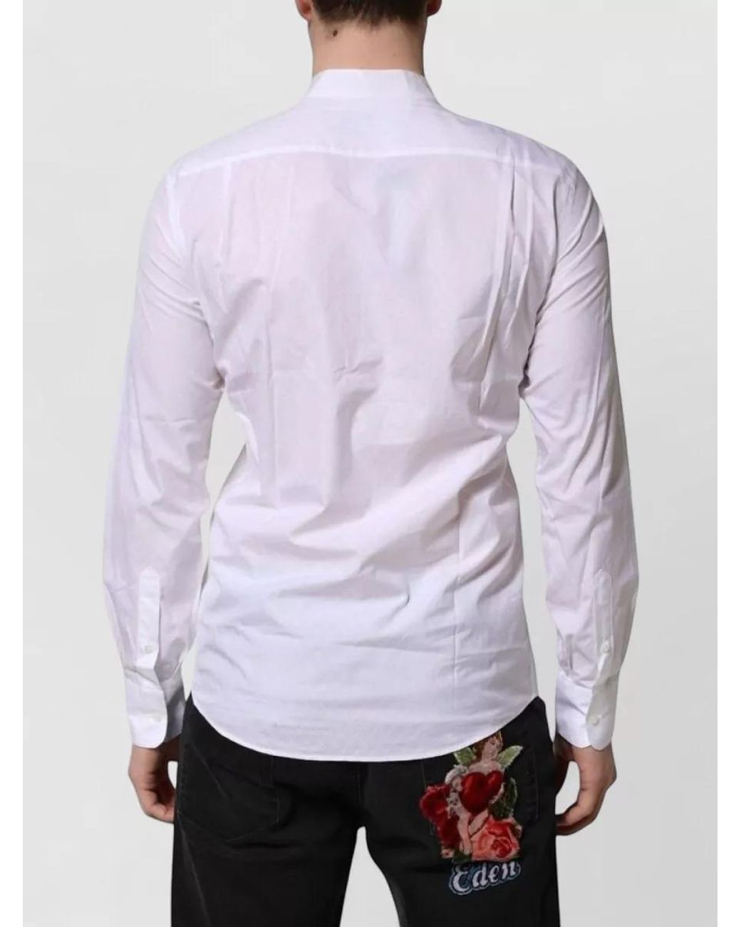 Dolce & Gabbana White Cotton Slim-Fit Long-Sleeve Mandarin-Collar Shirt for men