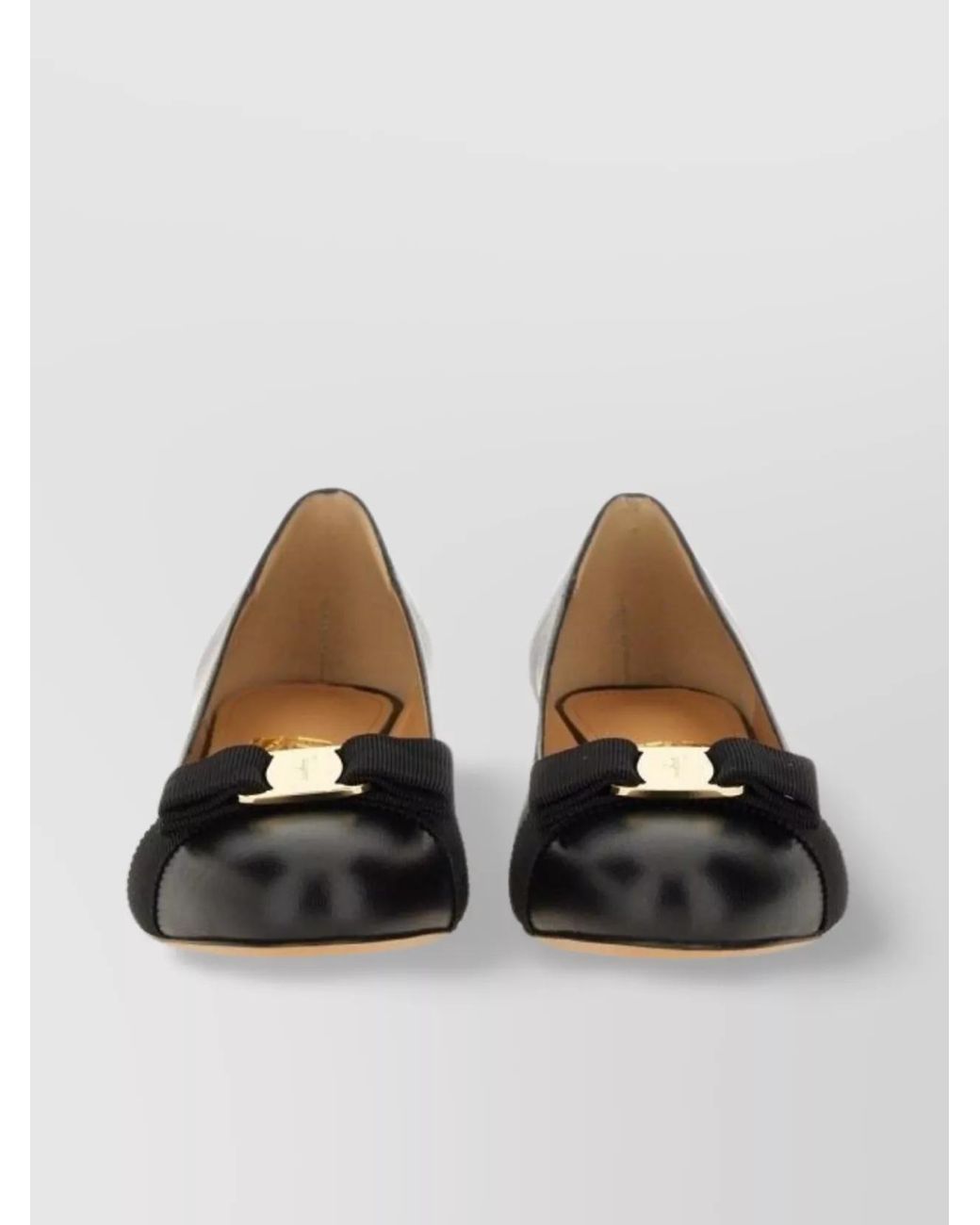 Ferragamo Black Leather Vara Ballerina Flats