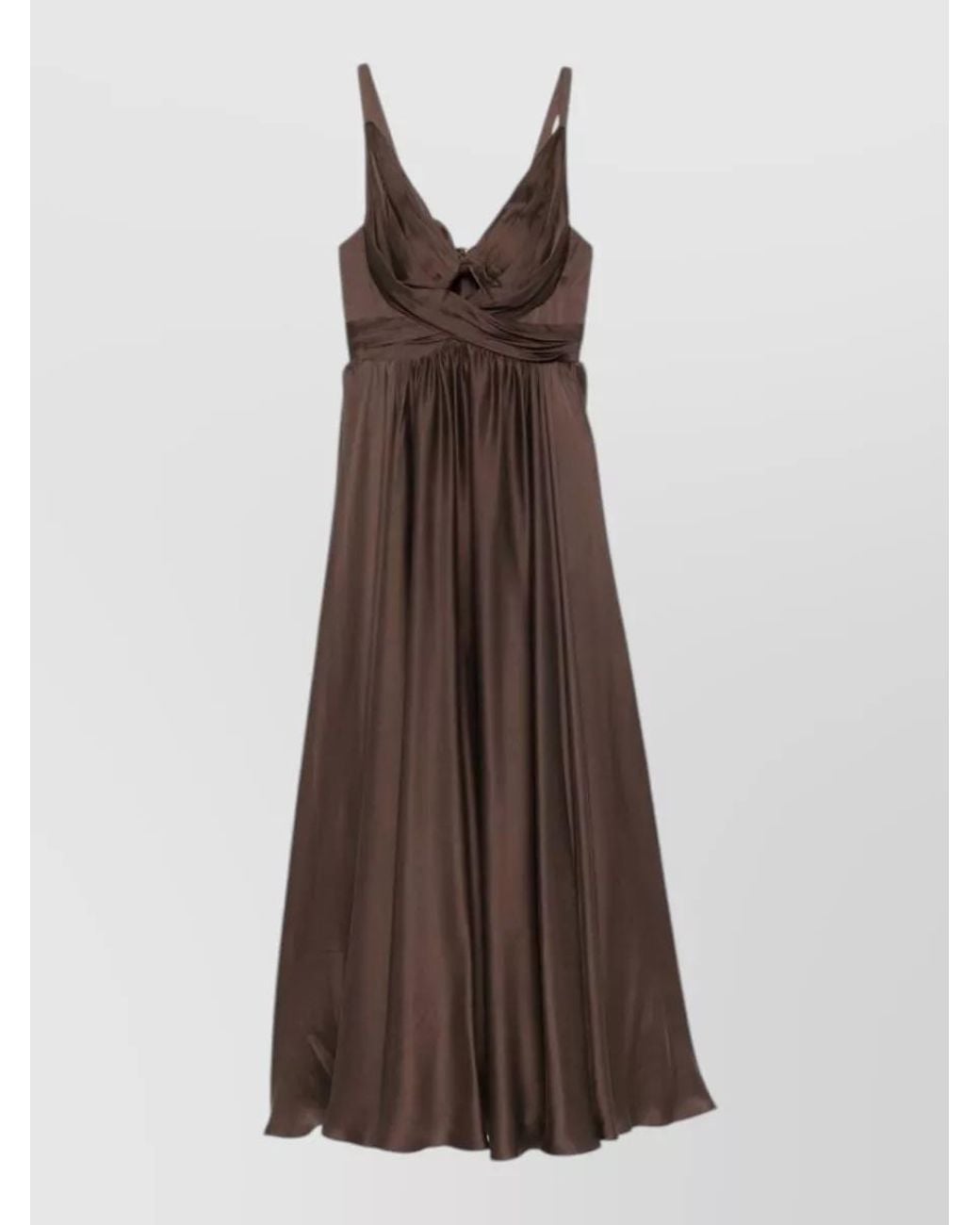 Zimmermann Brown Silk Draped Cutout V-Neck Sleeveless Maxi Dress