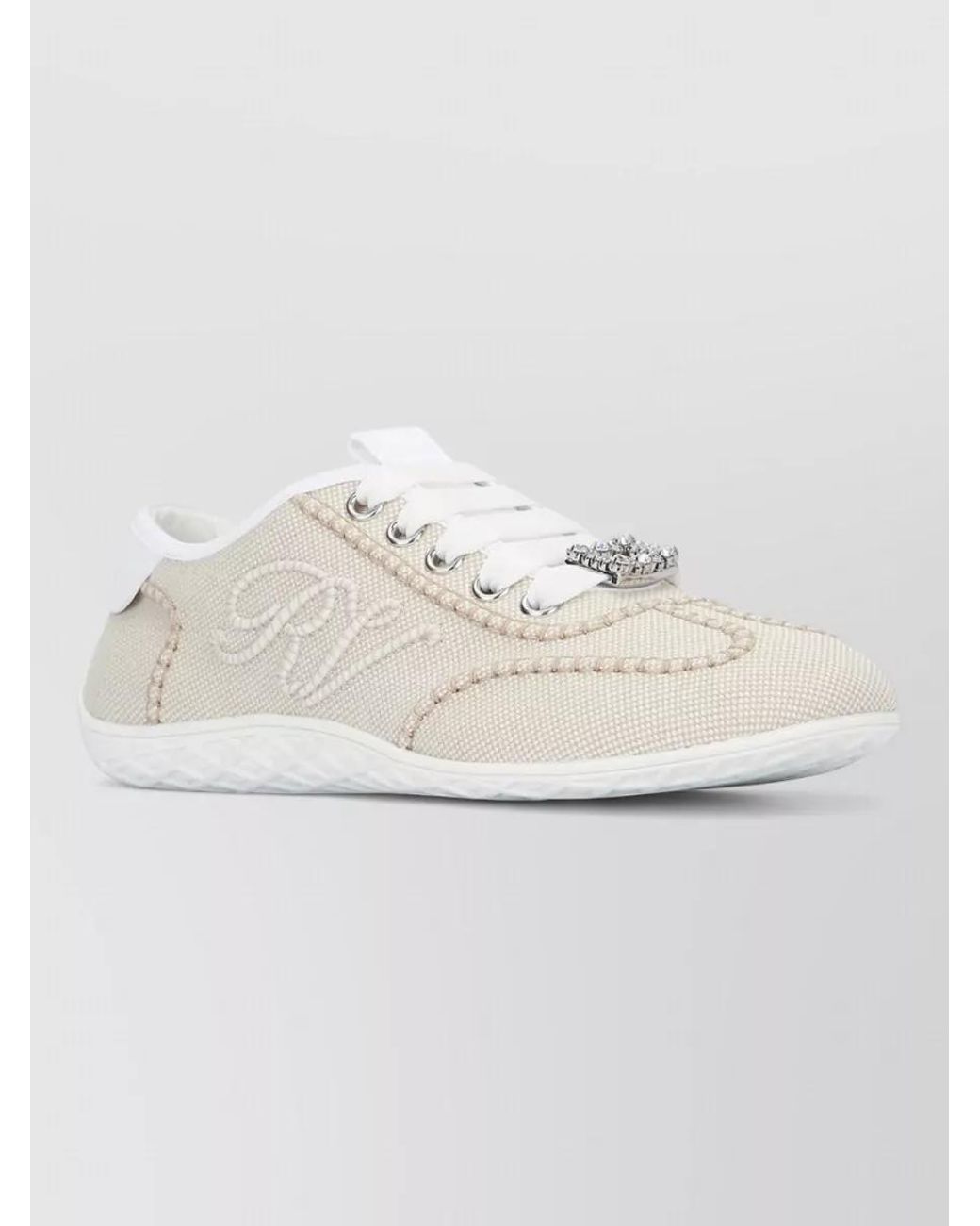 Roger Vivier White Crystal-Embellished Low-Top Sneakers