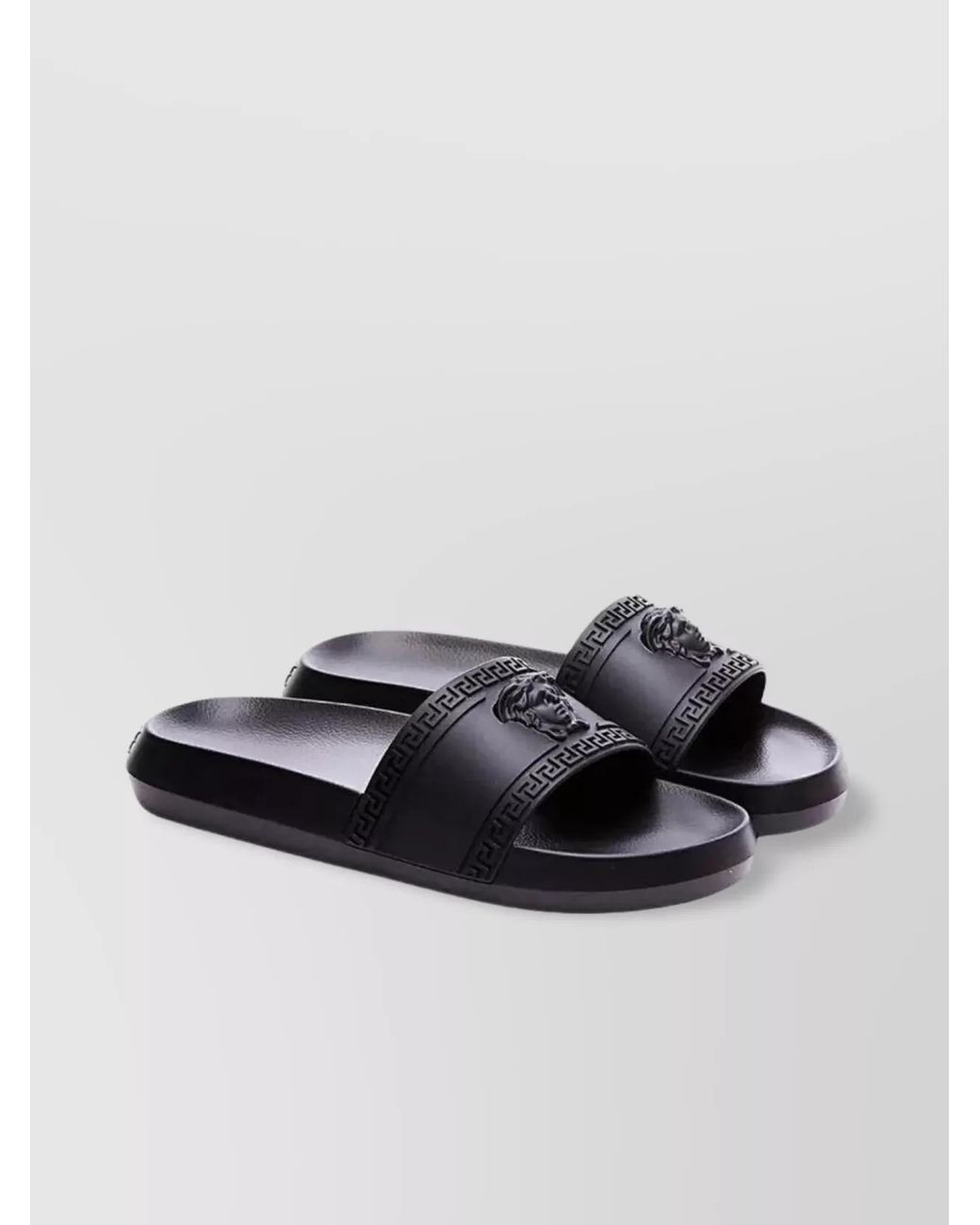 Versace Black Flat Sole Open Toe Sandals for men