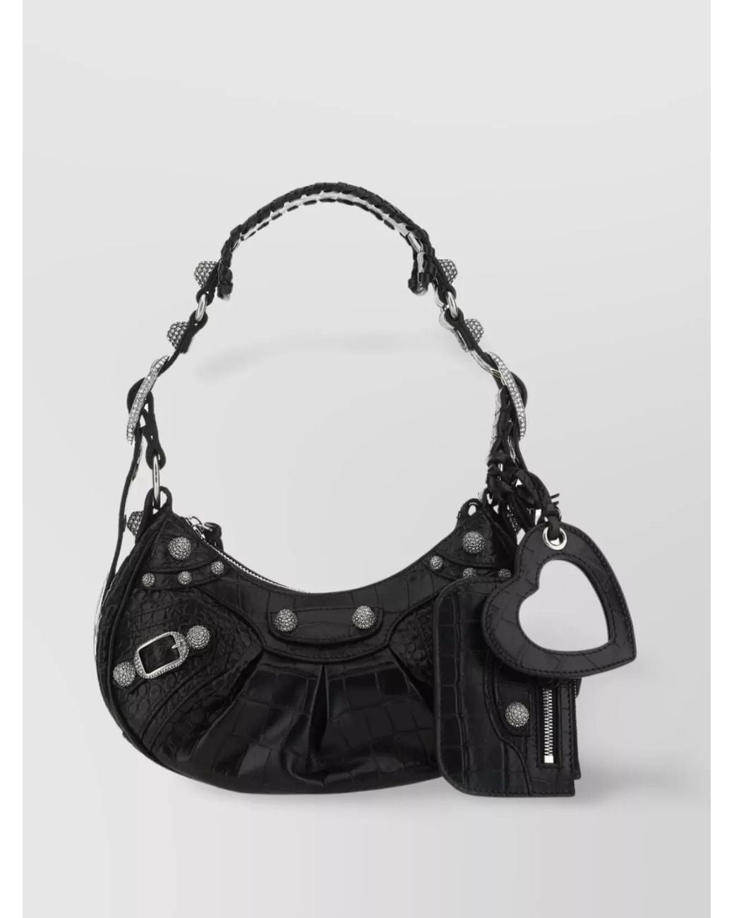 Balenciaga Black Le Cagole Xs Leather Embossed Crocodile Effect Shoulder Bag