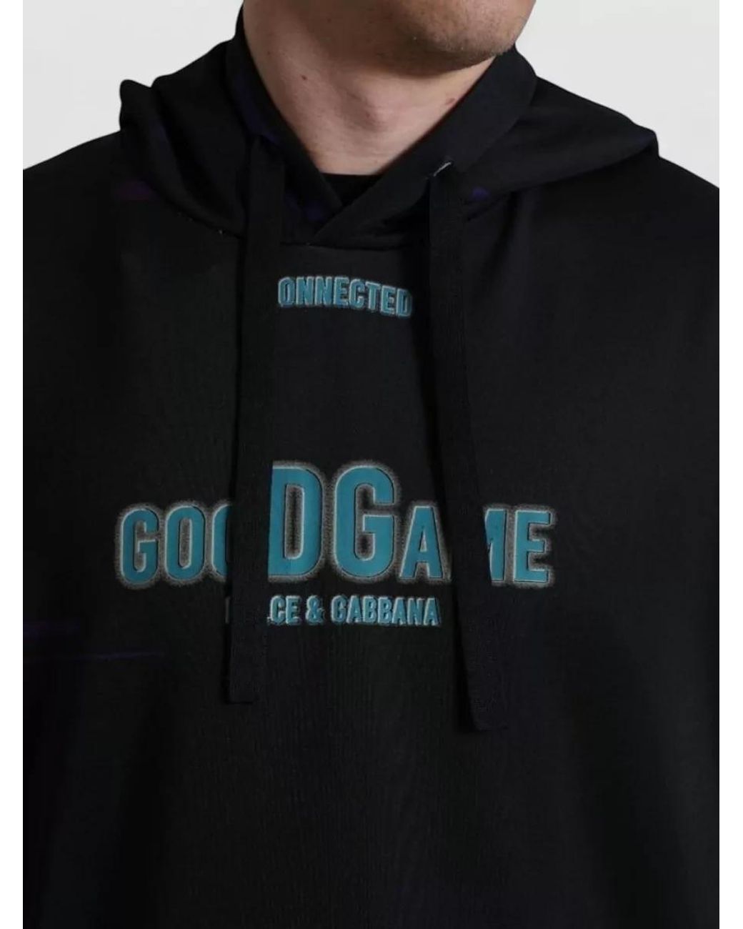 Dolce & Gabbana Black Logo Print Hooded Sweatshirt for men