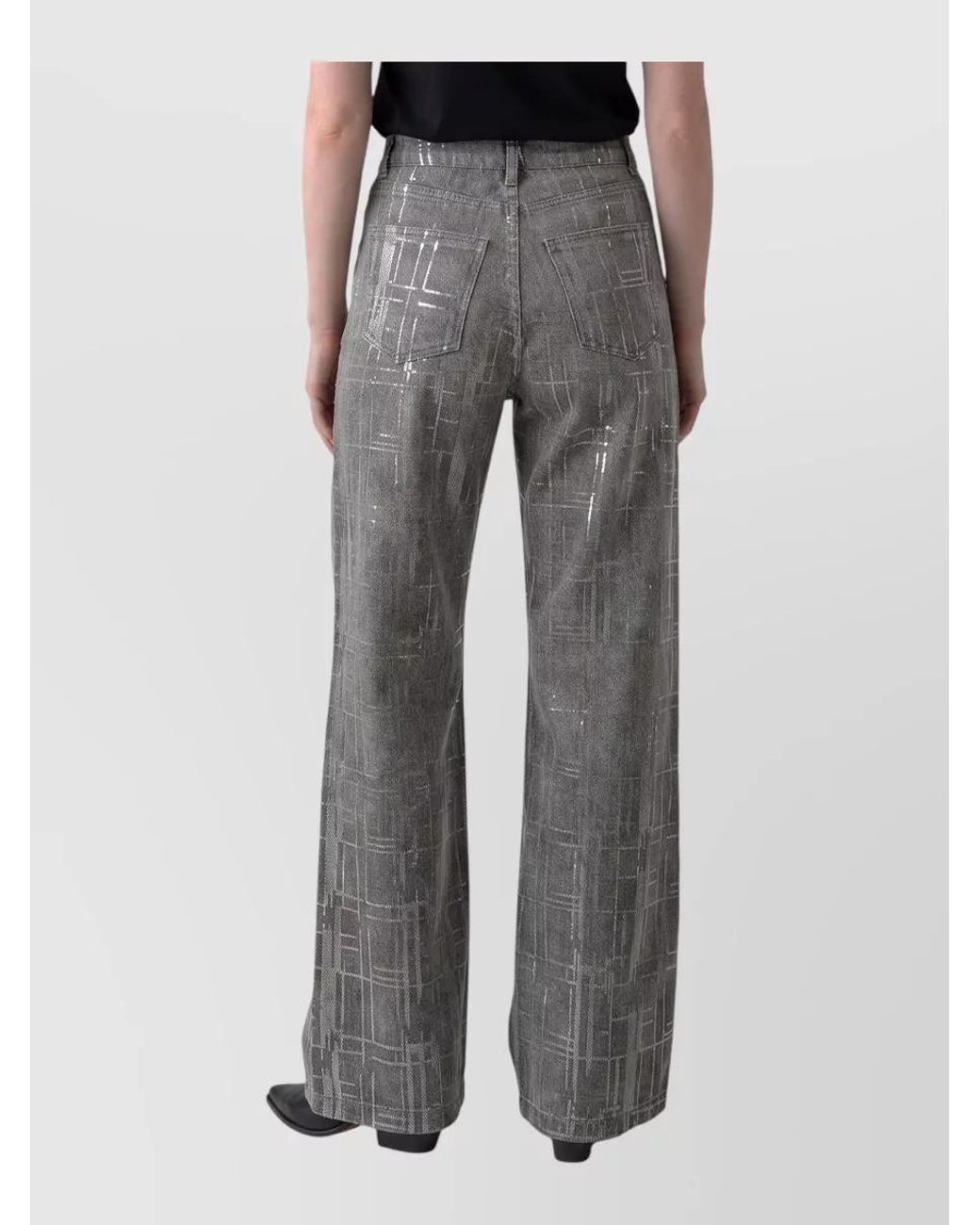 FEDERICA TOSI Gray Sequined Mid-Rise Wide-Leg Denim Jeans