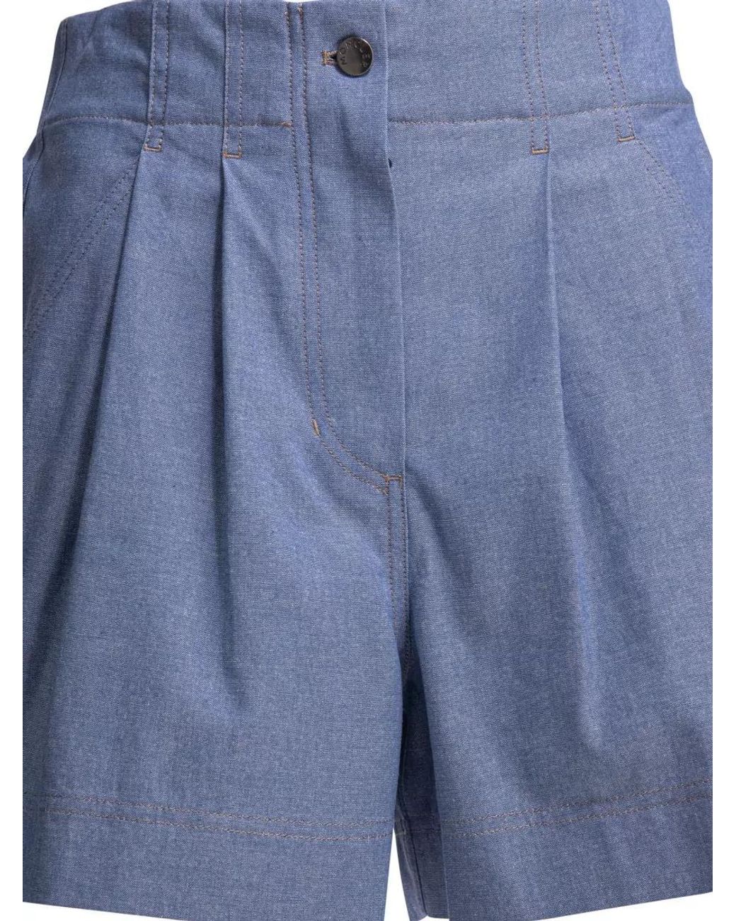 Moncler Blue Cotton Pleated Wide-Leg Tailored Shorts