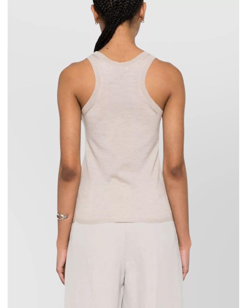 Max Mara Natural Cashmere Fine-Knit Scoop-Neck Sleeveless Tank Top