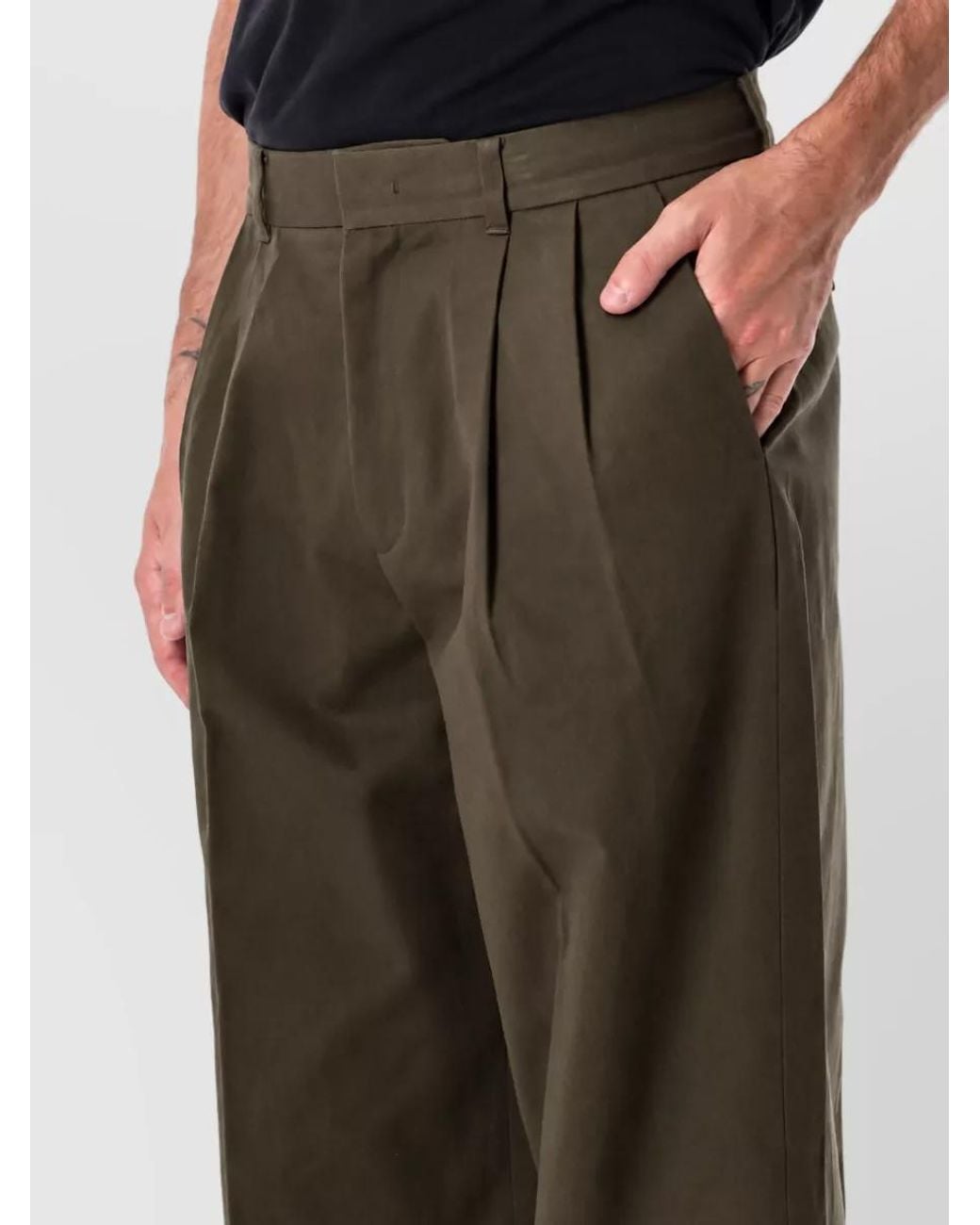 DUNST Brown Cotton Double Pleated Wide-Leg Trousers for men