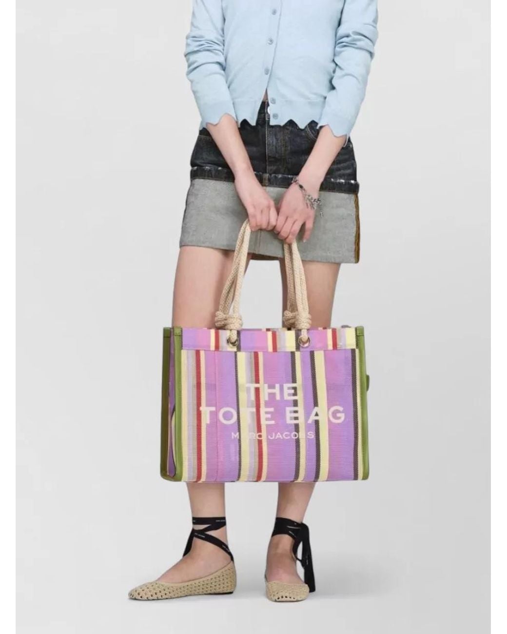 Marc Jacobs Pink The Tote Bag Large Striped Tote Bag