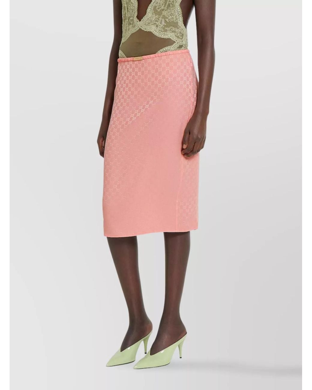 Gucci Pink Silk Gg Jacquard Straight Skirt