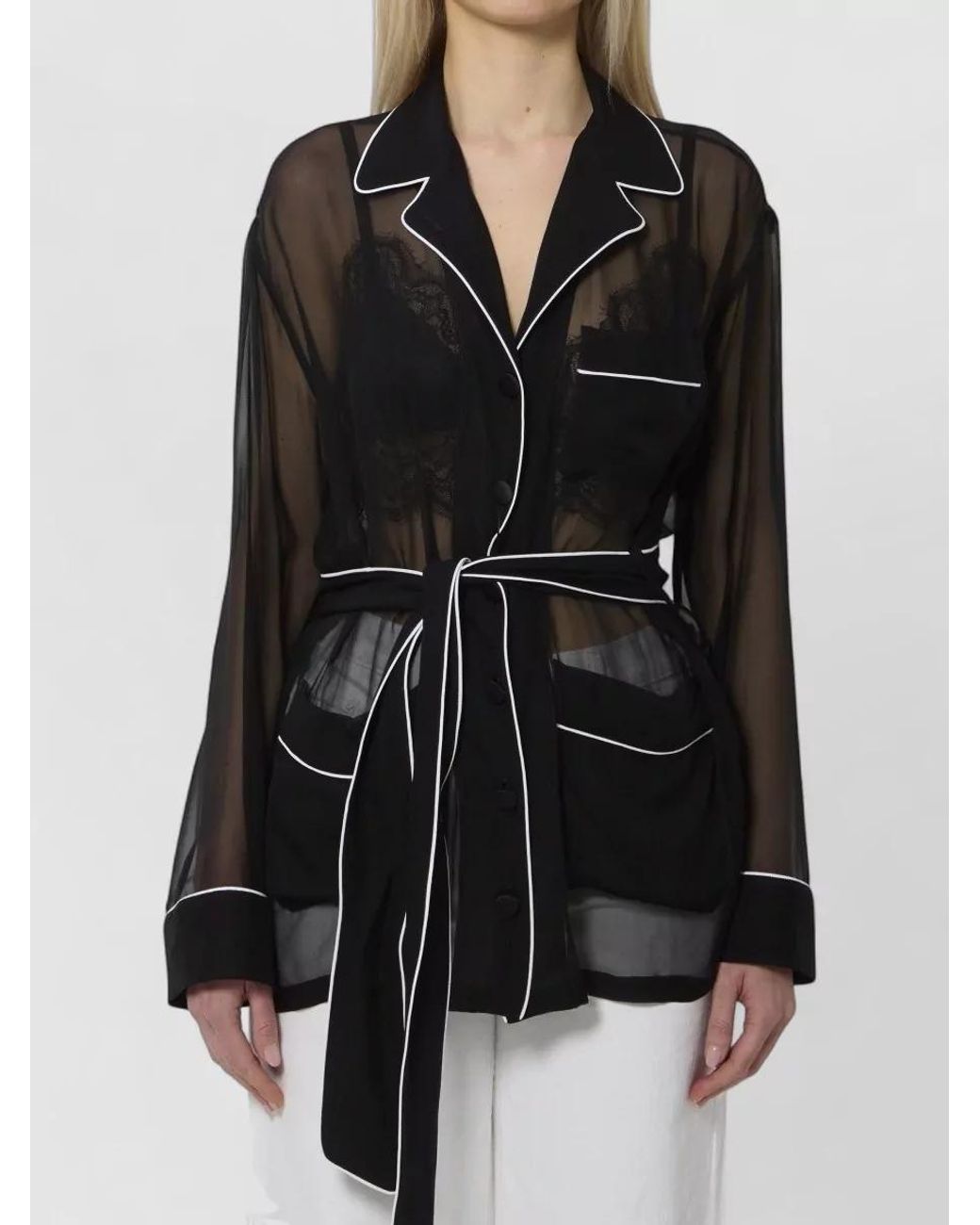 Dolce & Gabbana Black Silk Belted Shirt Robe