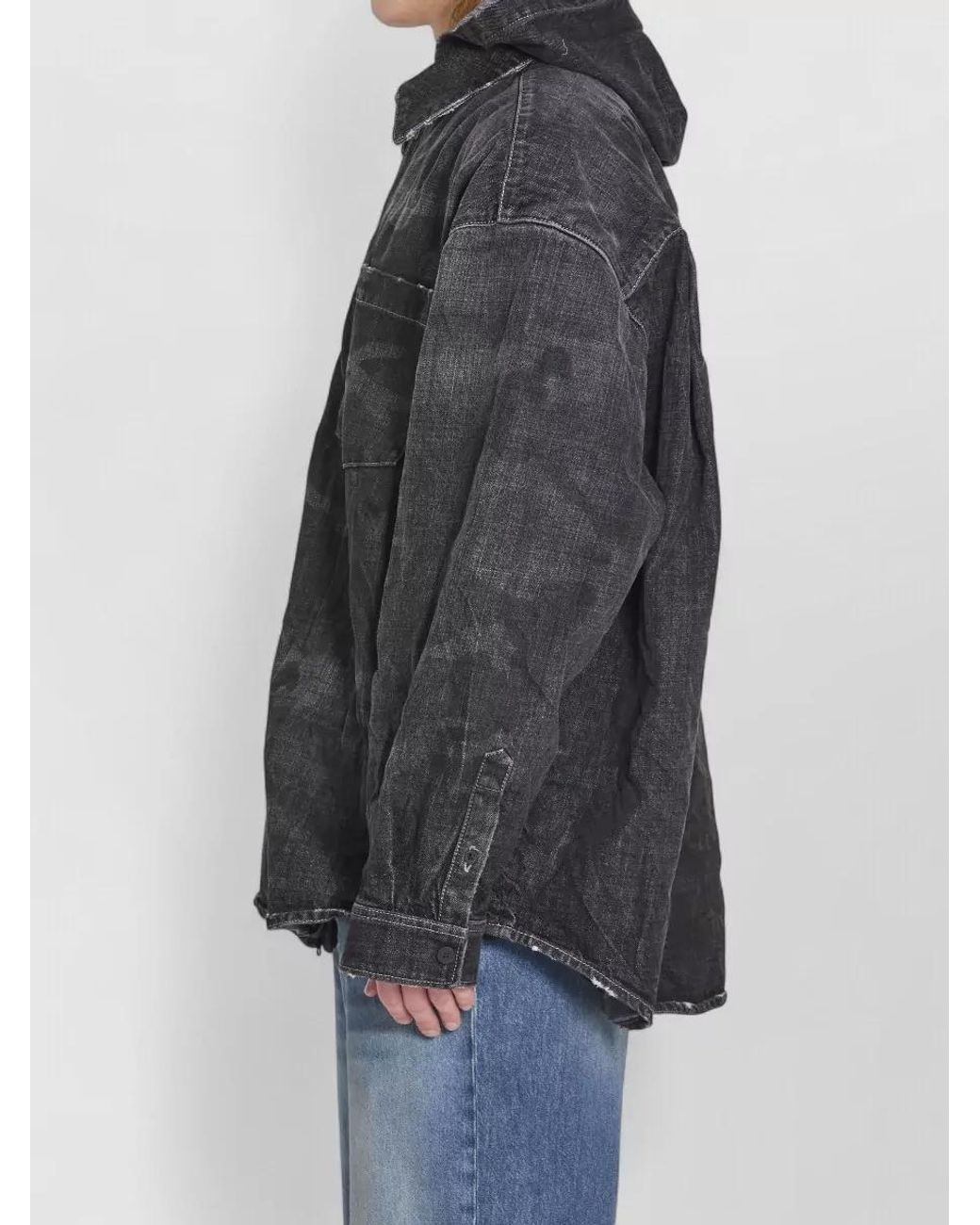 Balenciaga Gray Denim Oversized Hooded Parka for men