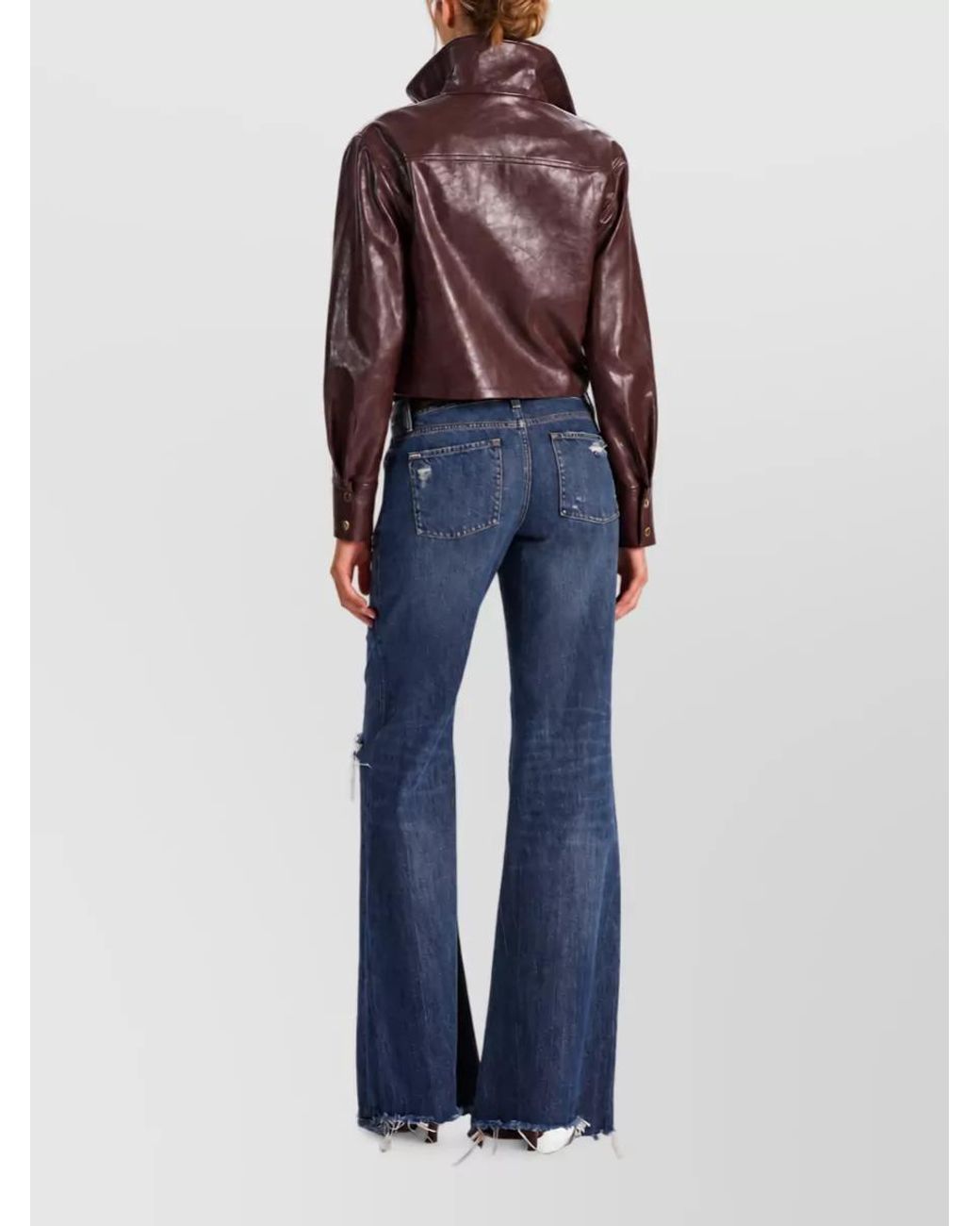 Alice + Olivia Brown Cropped Funnel Neck Vegan Leather Jacket