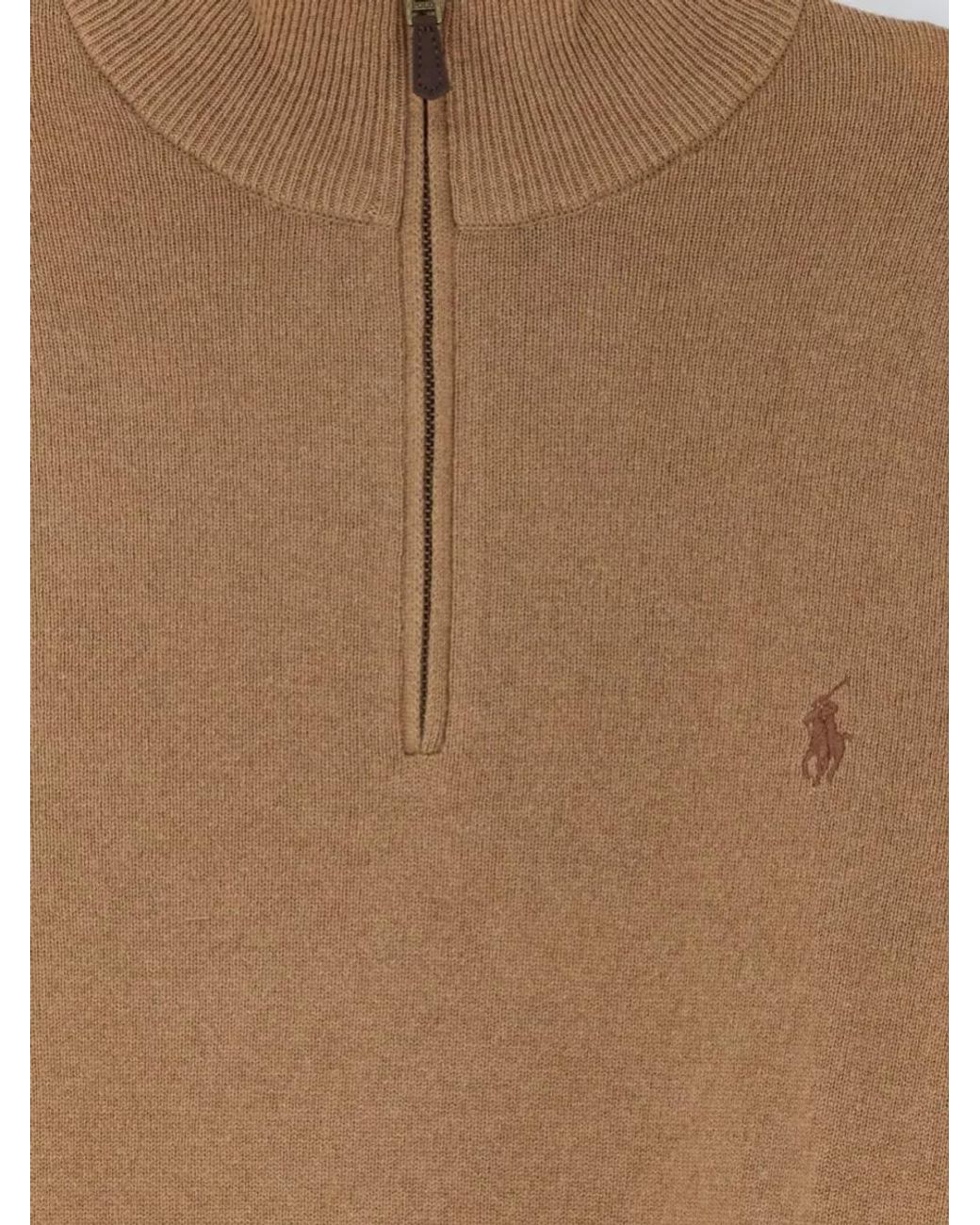 Polo Ralph Lauren Brown Wool Half-Zip High-Neck Sweater for men