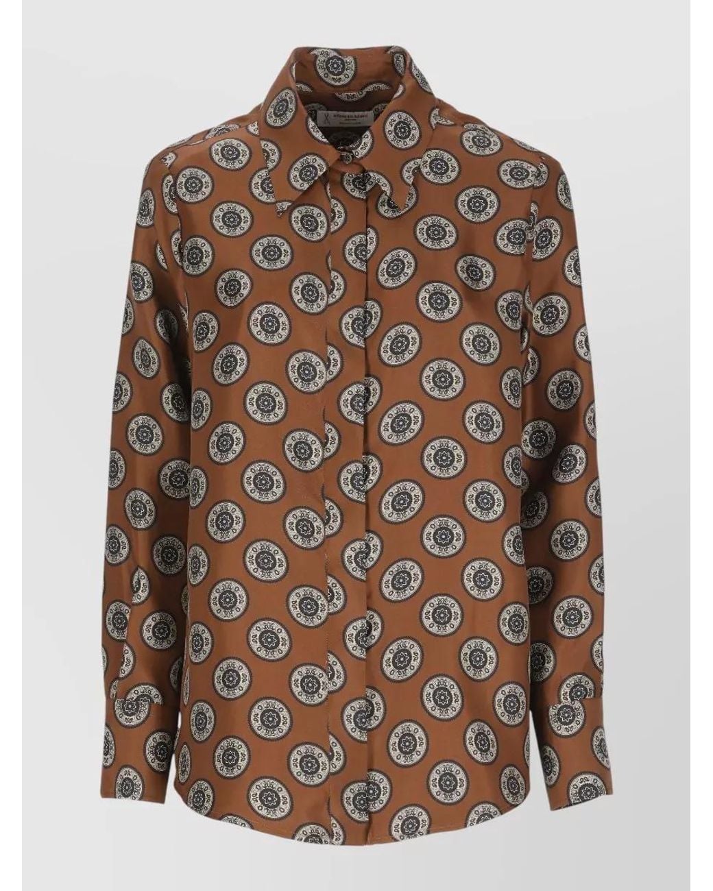 Alberto Biani Brown Printed Silk Long-Sleeve Shirt