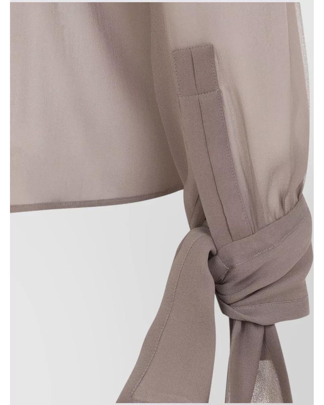 Saint Laurent Natural Silk Semi-Sheer Long-Sleeve Tie-Neck Blouse