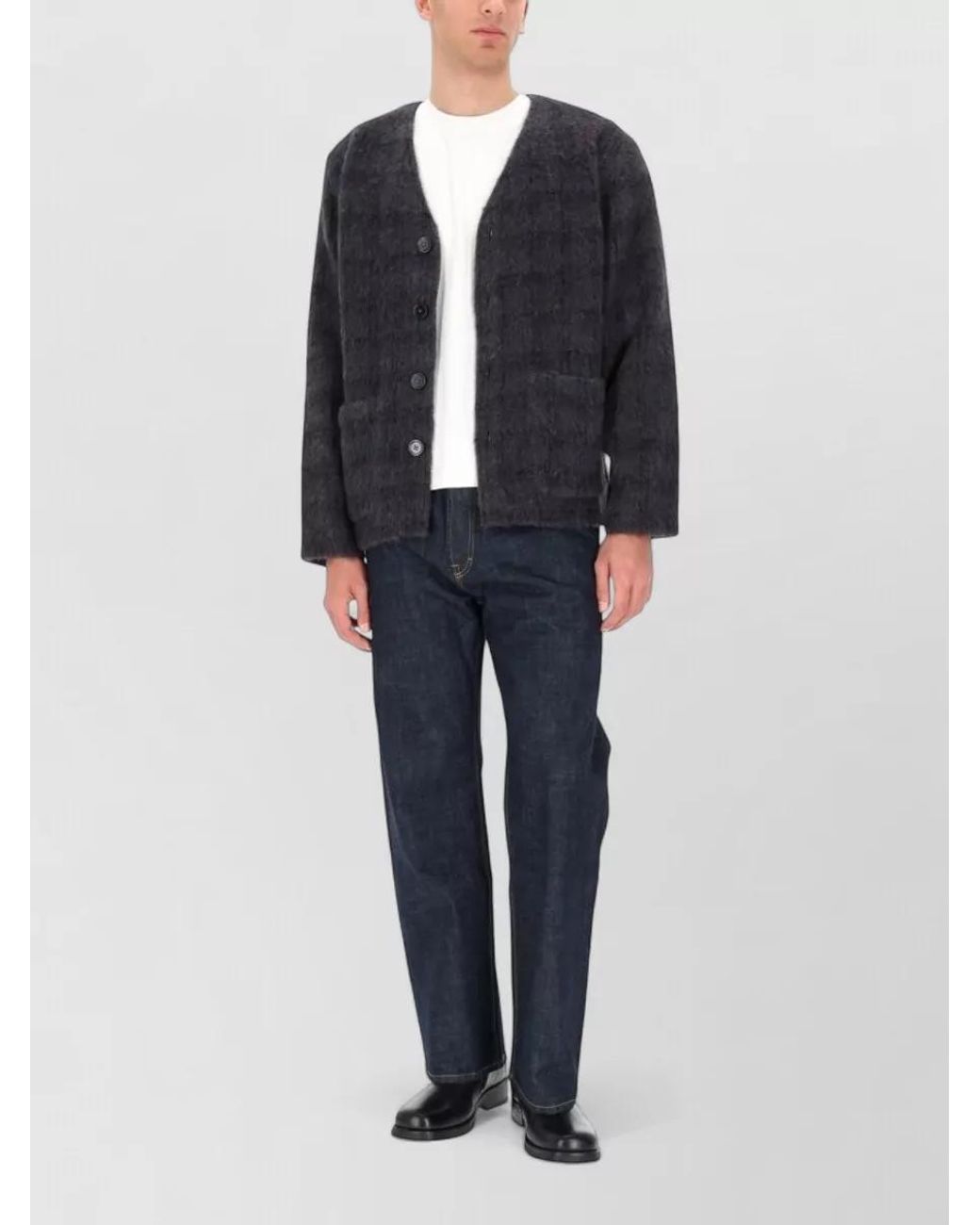Our Legacy Black Checked Wool-Blend Relaxed-Fit V-Neck Cardigan for men