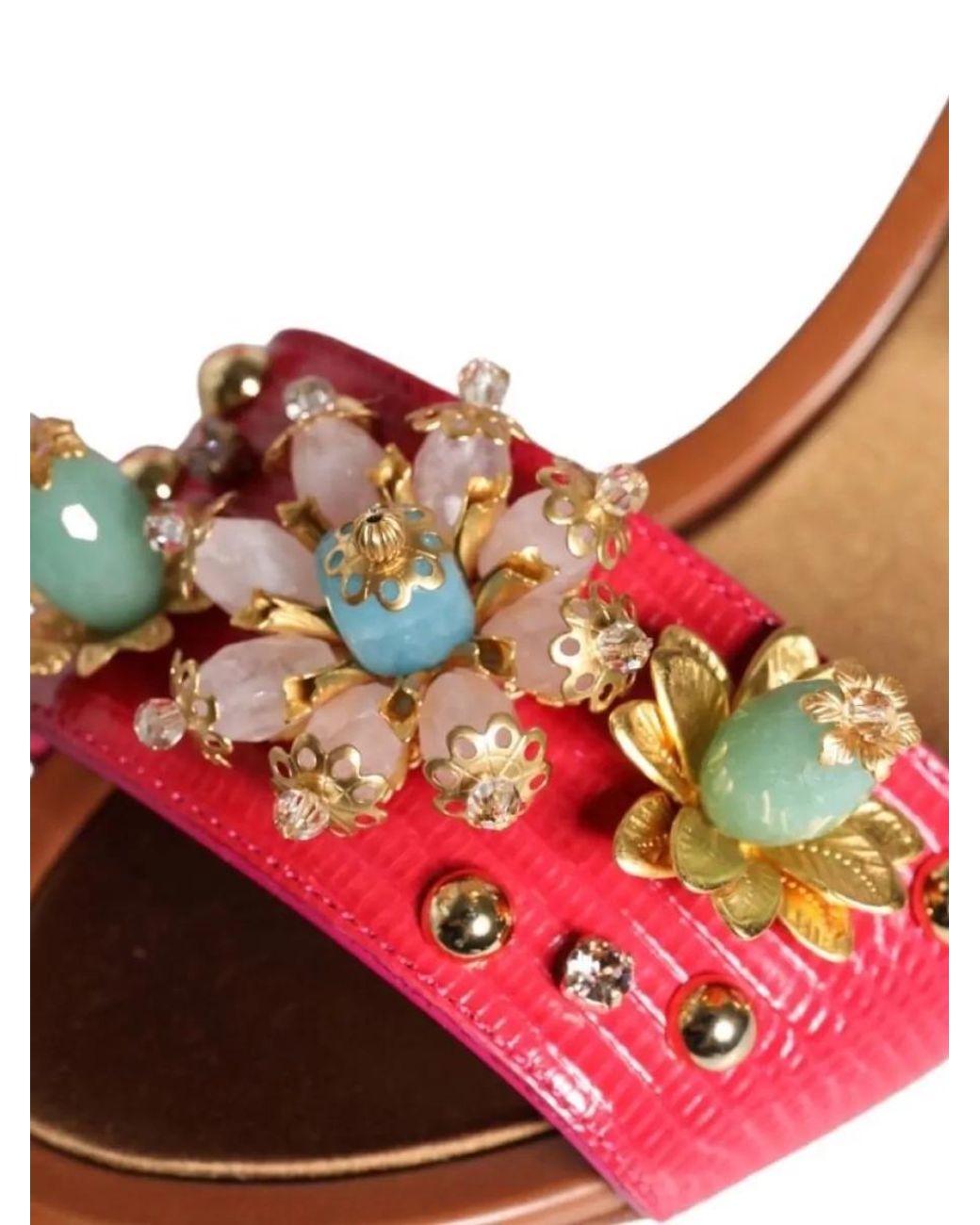 Dolce & Gabbana Pink Leather Embellished Sandals