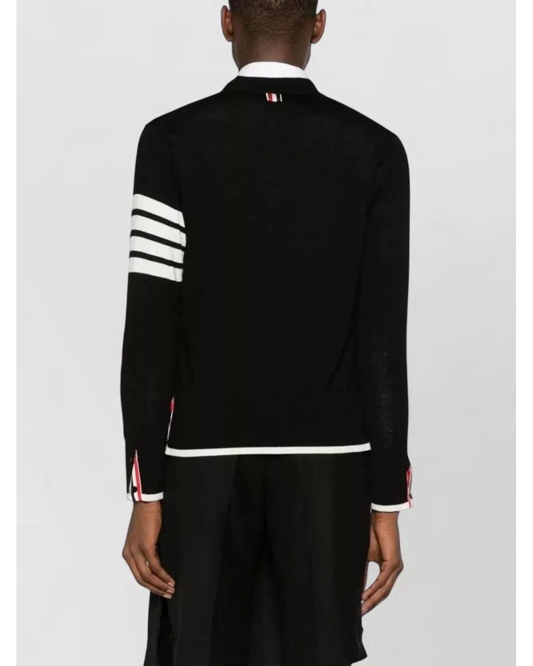 Thom Browne Black Fine-Knit Relaxed-Fit Wool V-Neck Cardigan for men