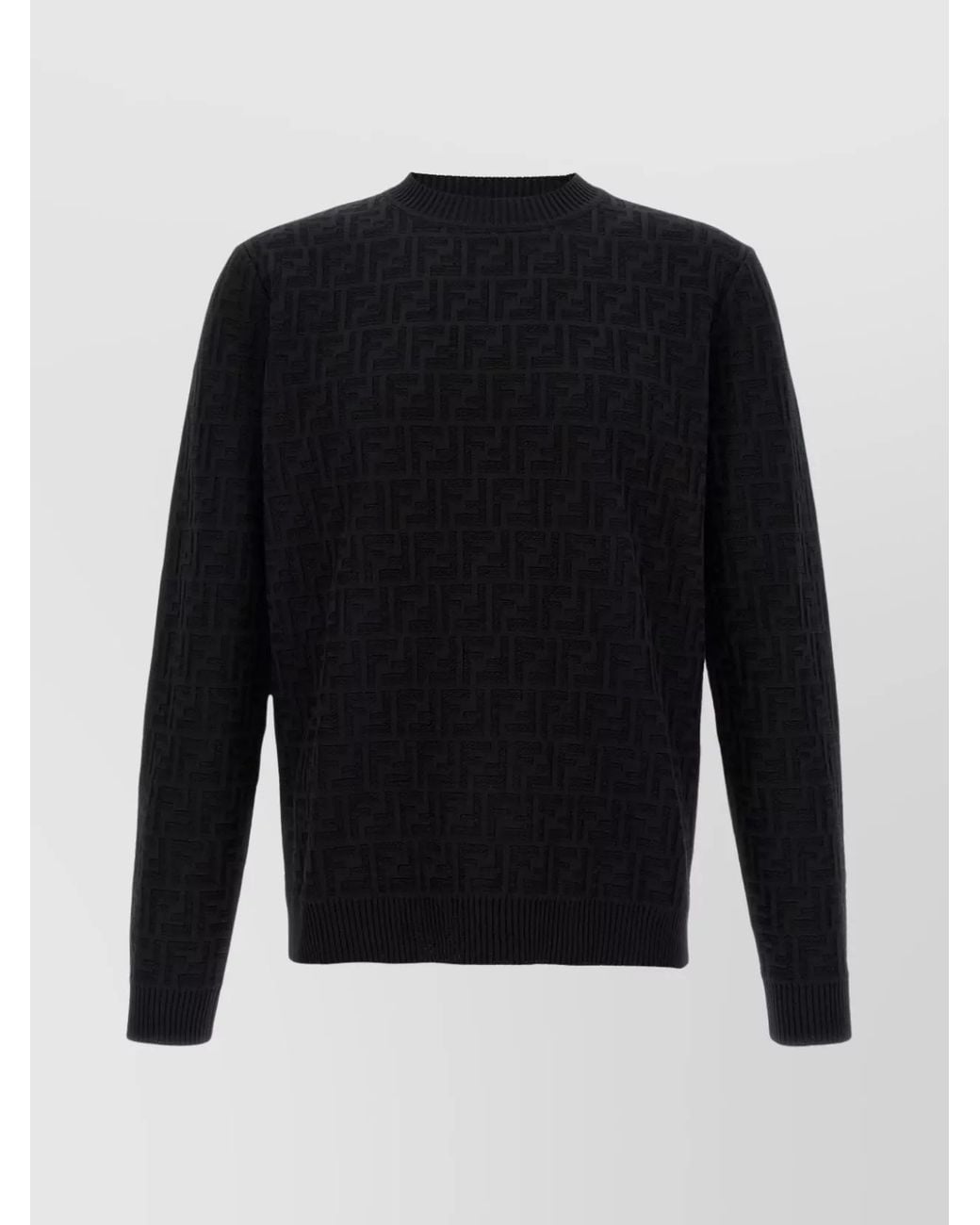 Fendi Blue Cotton Ff Jacquard Crew-Neck Sweater for men