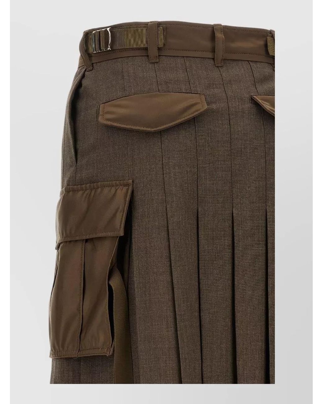 Sacai Brown Pleated Asymmetric Midi Skirt
