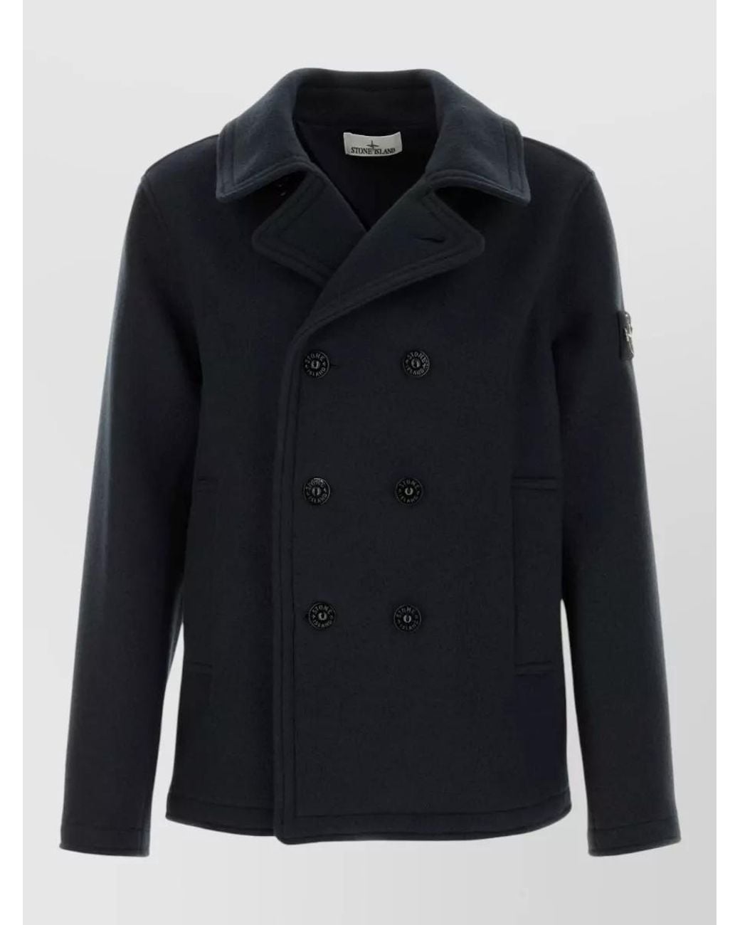 Stone Island Blue Cashmere Wool Double-Breasted Peacoat for men