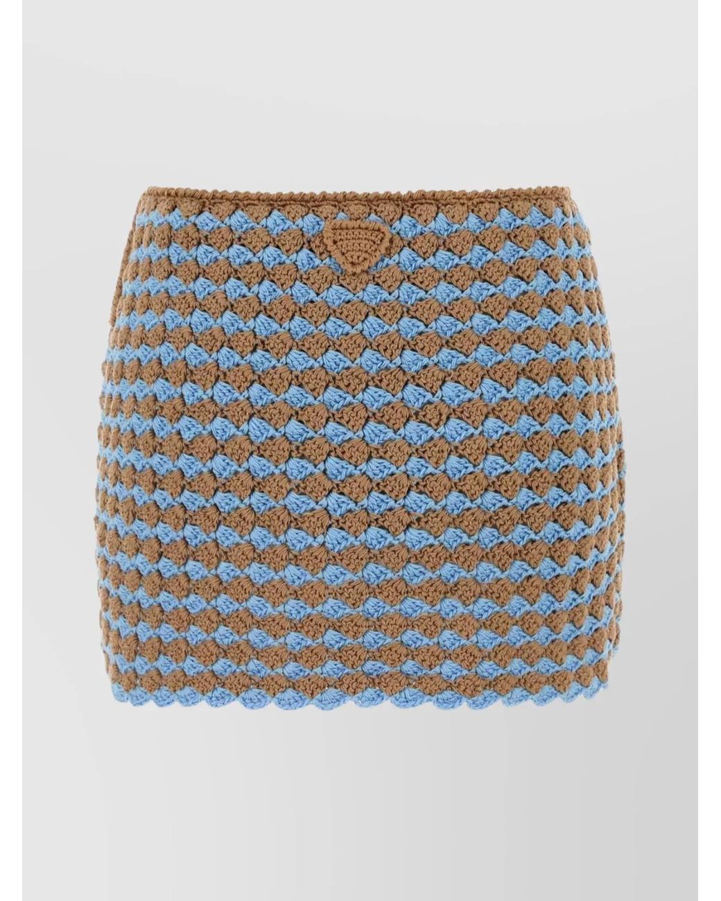 Prada Blue Cotton Two-Tone Crochet Mini Skirt