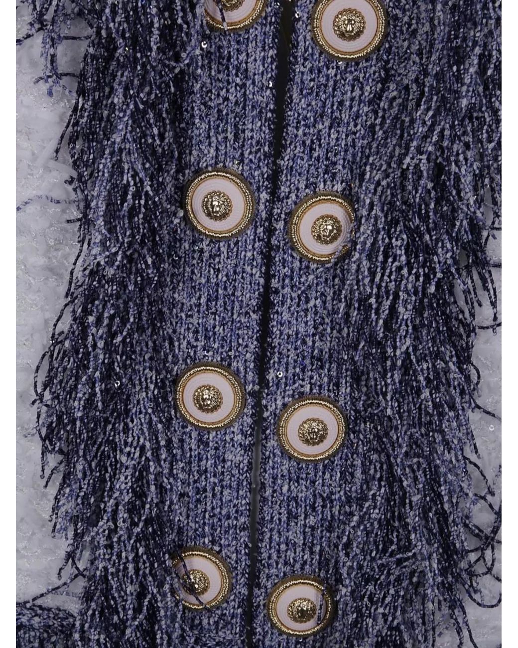 Balmain Blue Glittered Fringed Tweed Jacket