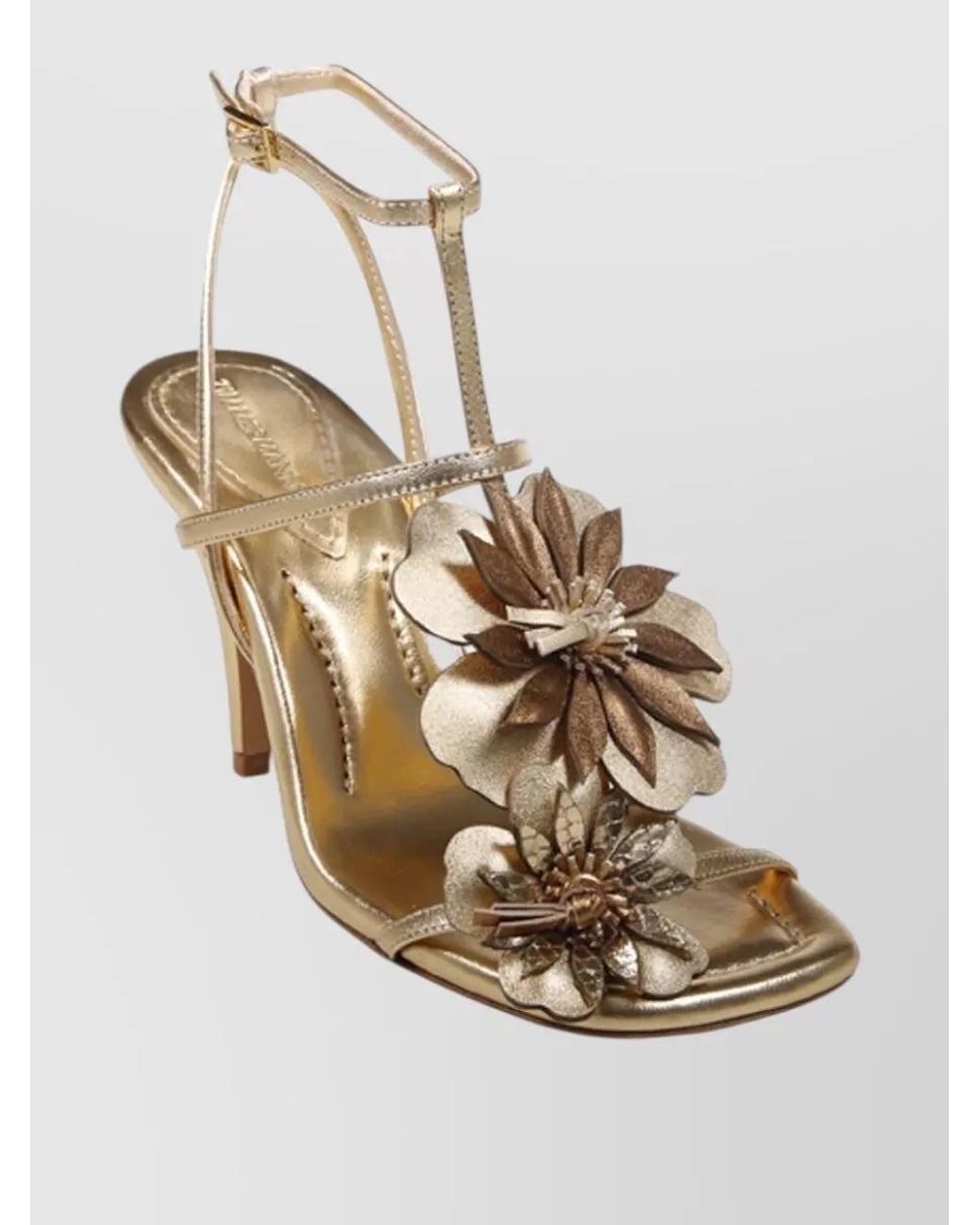 Zimmermann Metallic Leather Floral Appliqué High-Heel Sandals