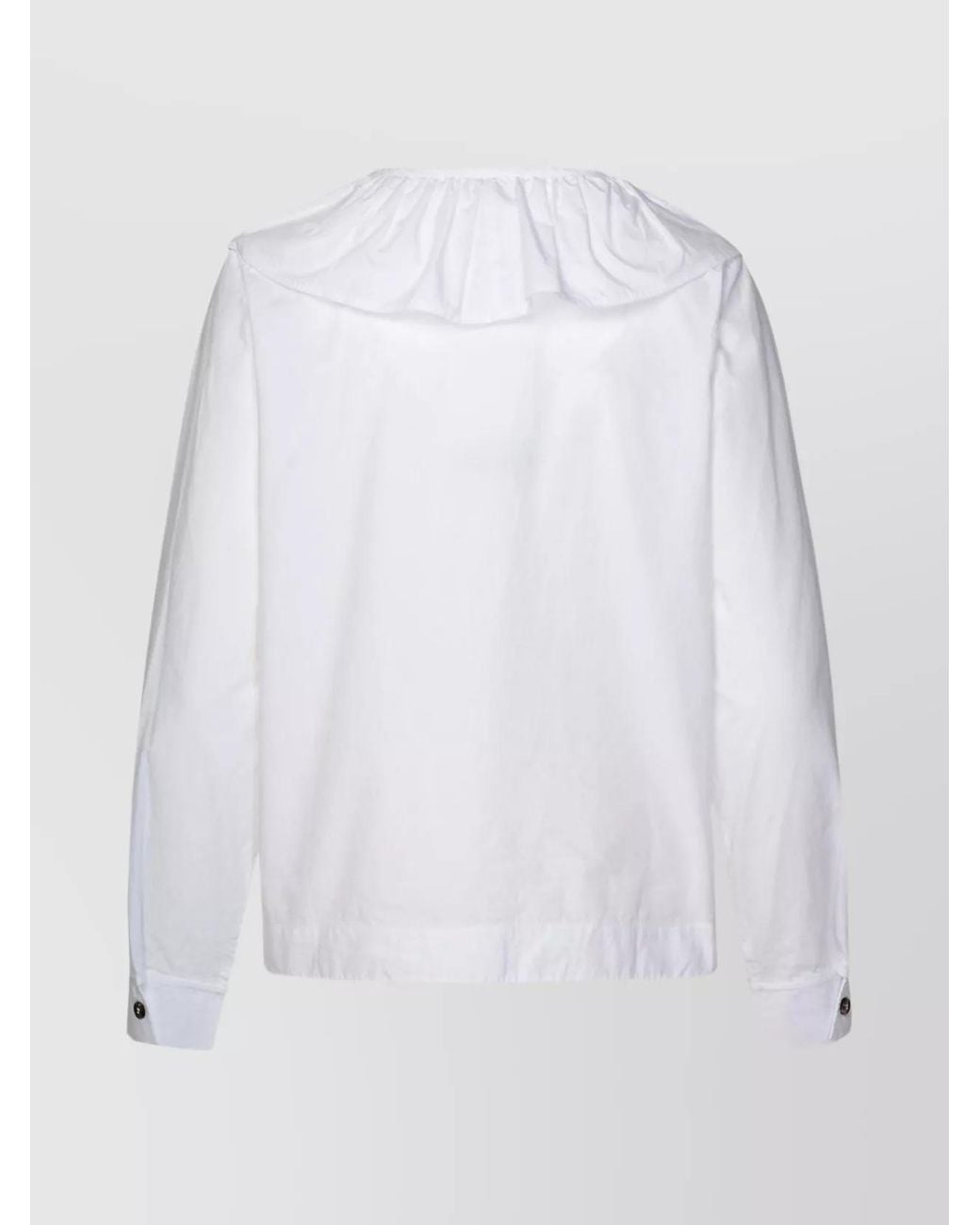 Ganni White Cotton Ruffled V-Neck Blouse