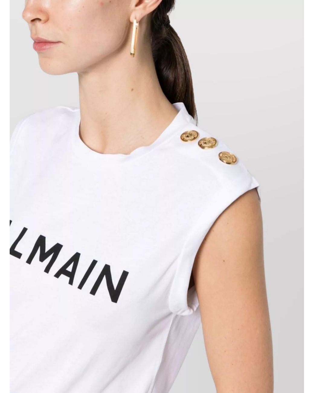 Balmain White Cotton Sleeveless Logo-Print Tank Top
