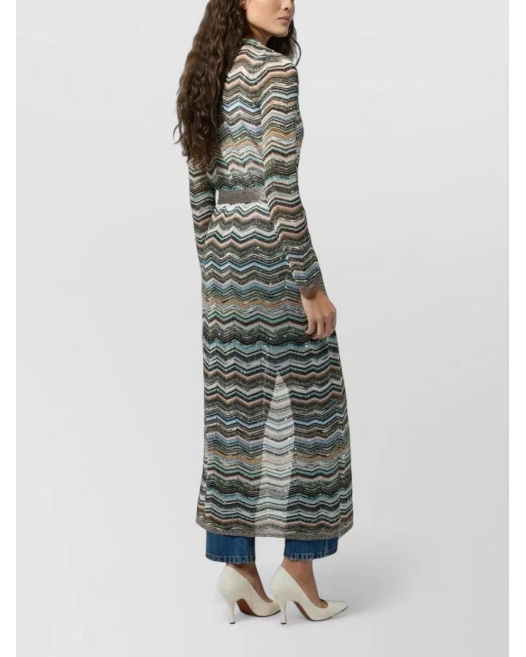 Missoni Gray Zigzag Belted Longline Cardigan
