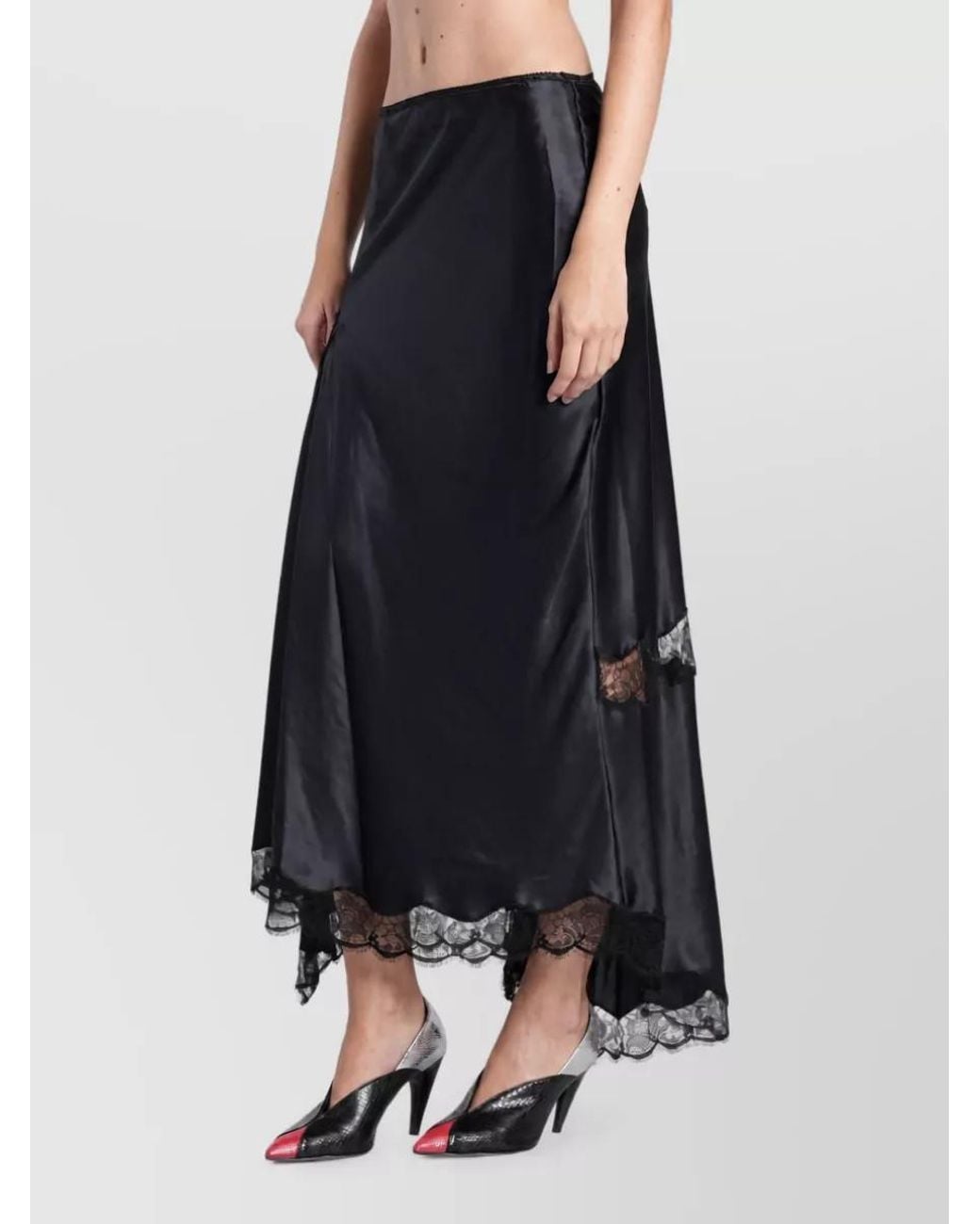 Isabel Marant Blue Silk Lace Trim Asymmetric Midi Skirt