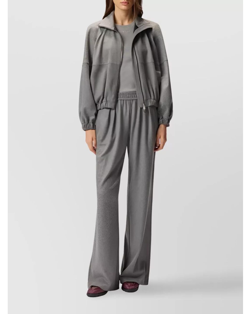 Pinko Gray High-Rise Flannel Wide-Leg Trousers
