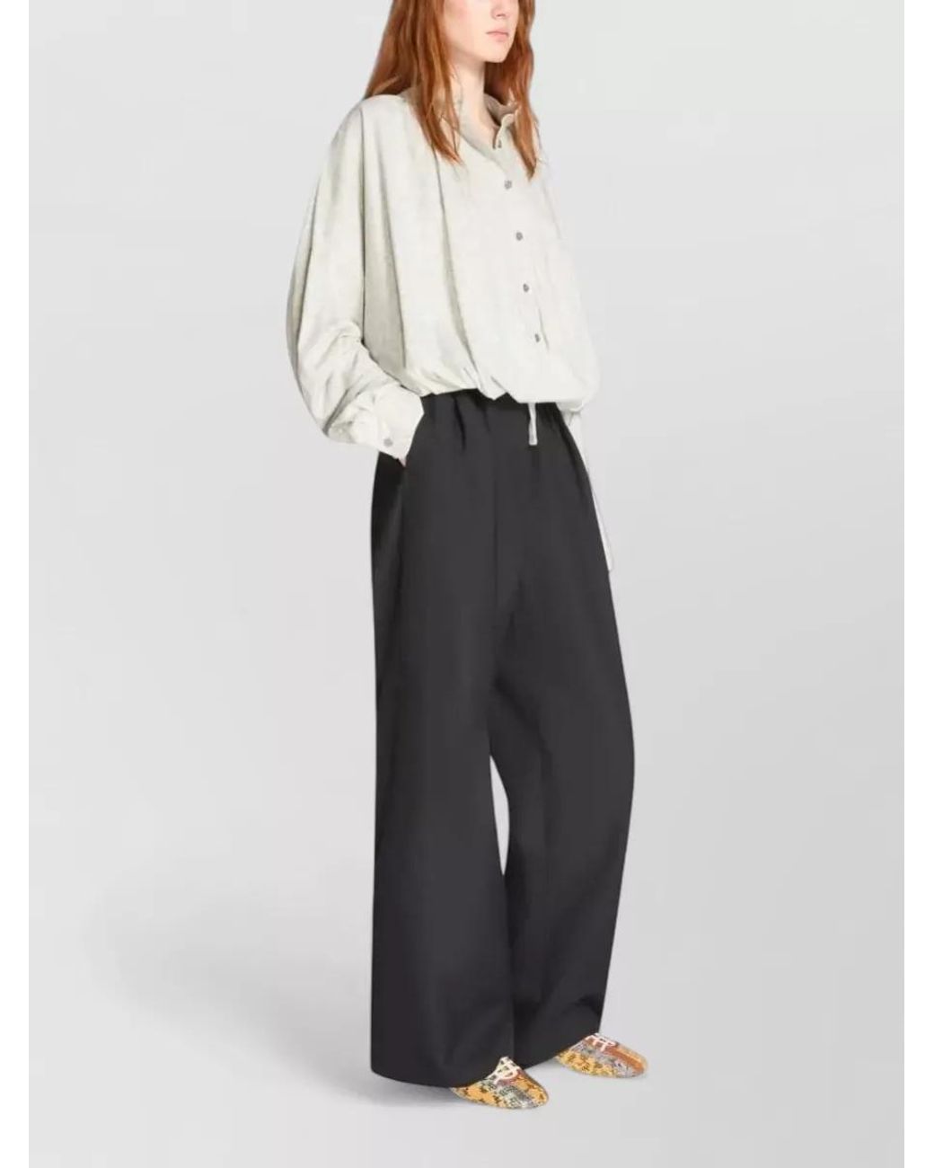 Dries Van Noten Black Wool Pleated Wide-Leg Trousers