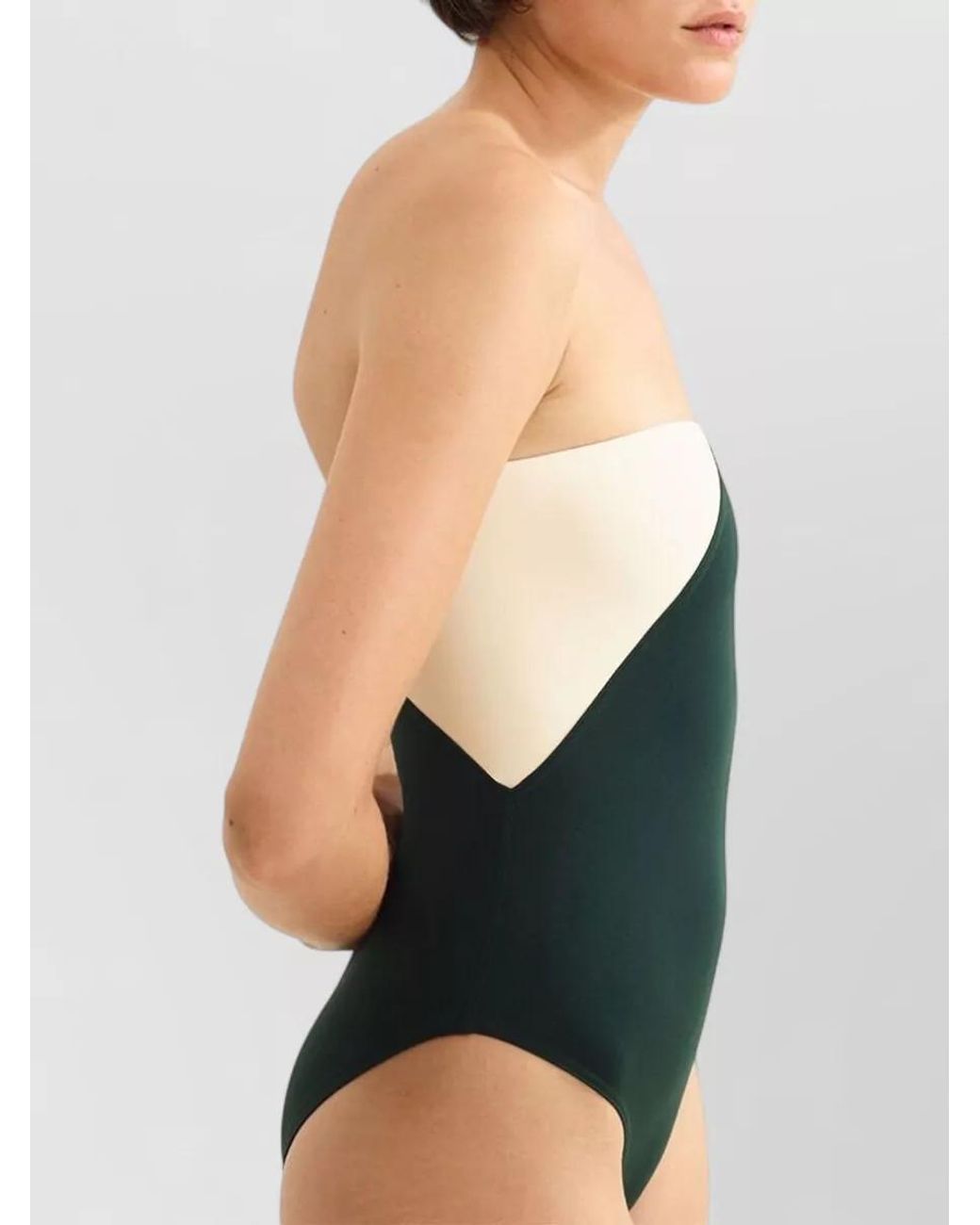Eres Green Two-Tone One-Shoulder Swimsuit