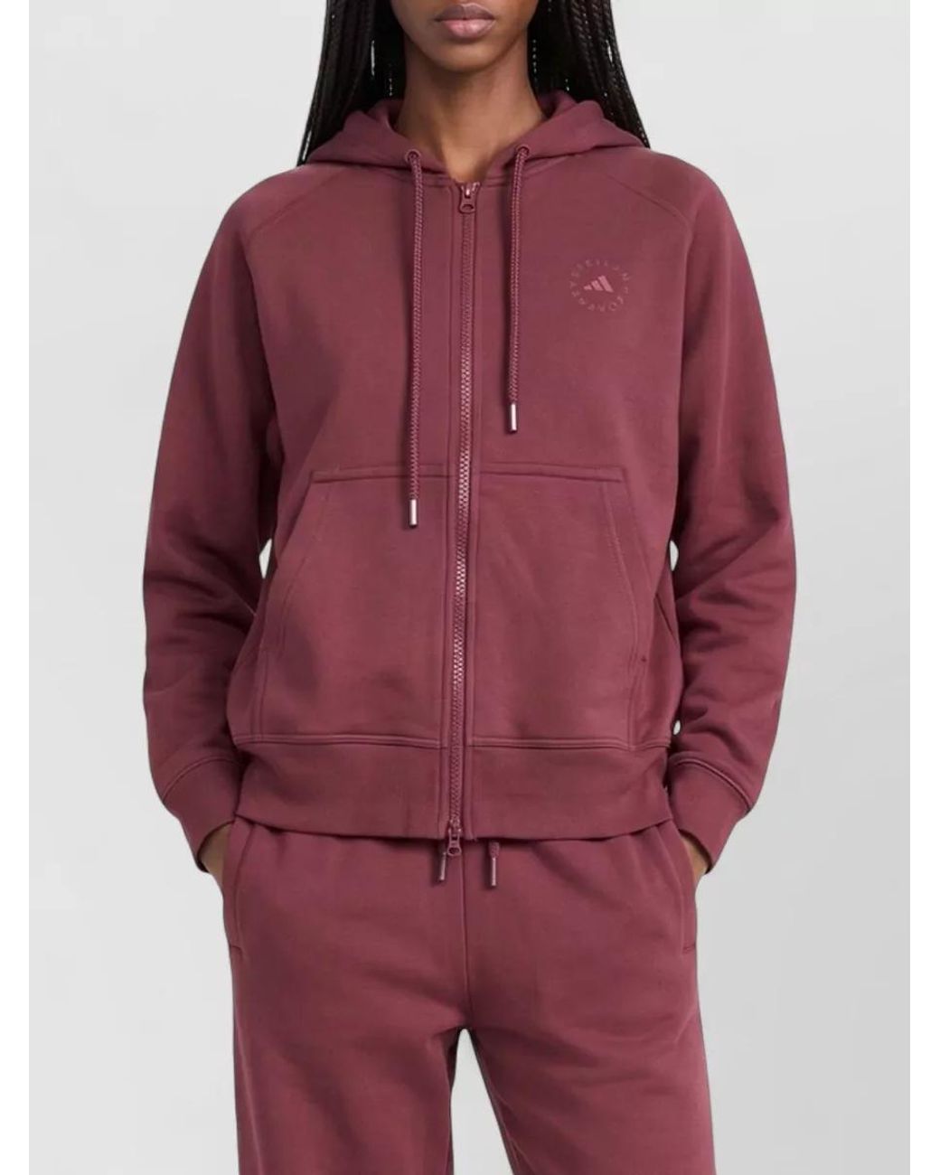 Adidas By Stella McCartney Red Organic Cotton Blend Oversized Zip Hoodie